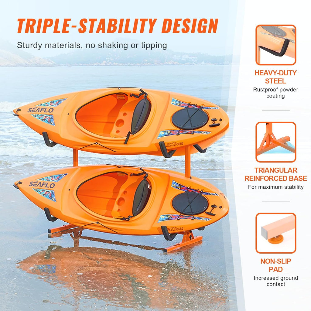 VEVOR Kayak Storage Rack, Heavy Duty Adjustable Freestanding Stand with Lockable Wheels for Indoor Outdoor Garage Shed Dock, Holder for Canoe, SUP, Surfboard & Paddleboard