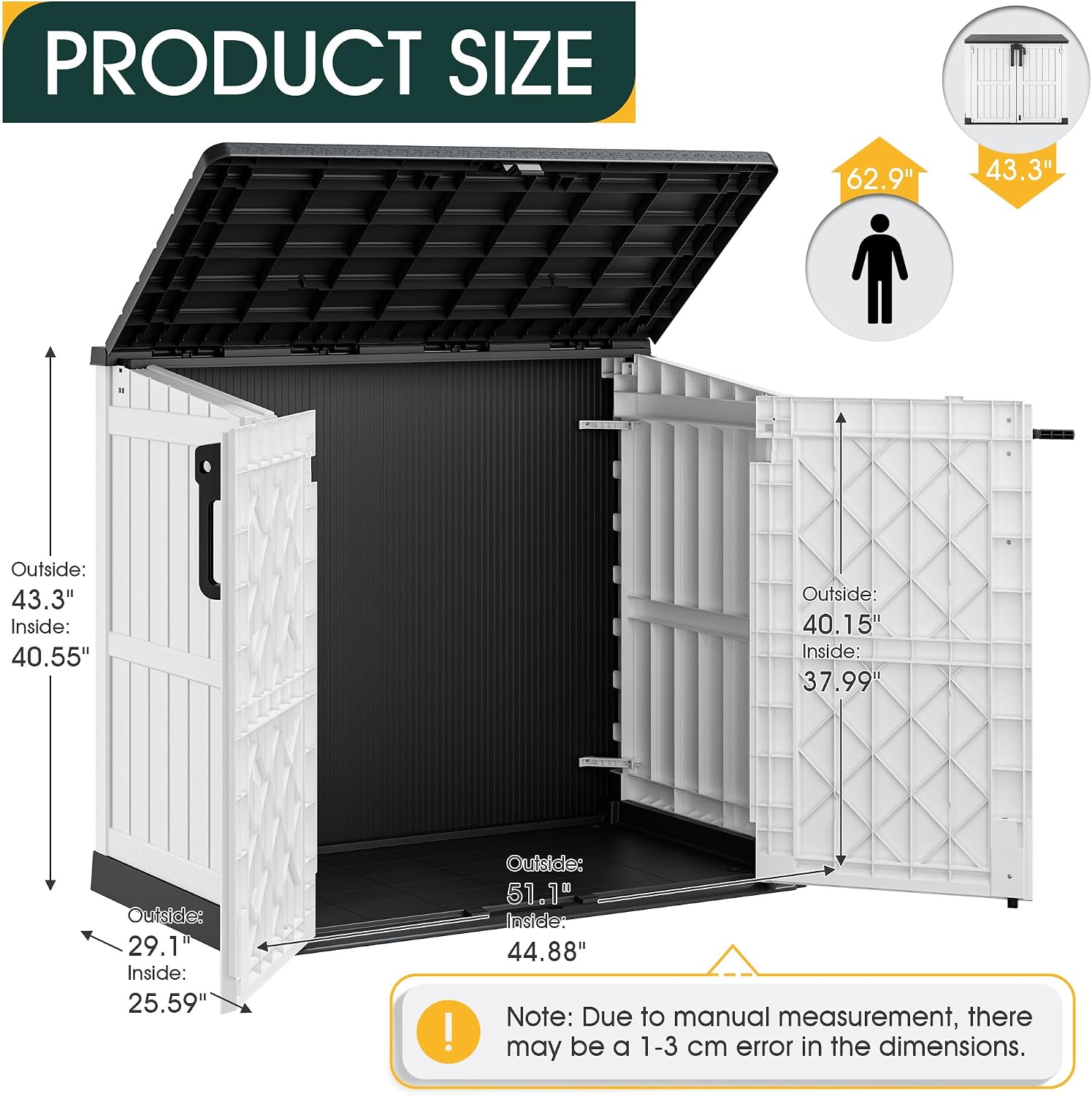 NUNU LAB Outdoor Storage Cabinet 36 Cu.Ft Garden Storage Shed Waterproof Lockable for Garden Hoses, Generator, and Lawn Mower