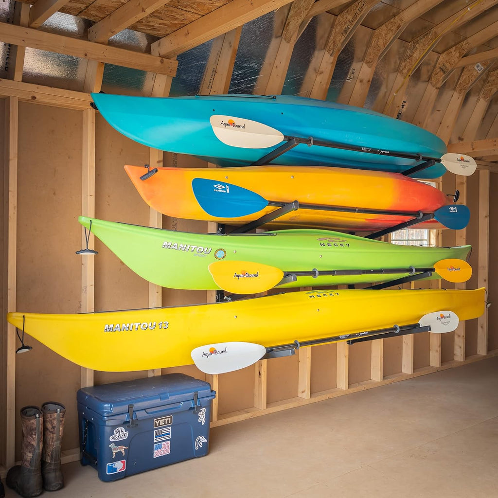 StoreYourBoard G-Kayak Wall Rack – Heavy-Duty Indoor Kayak Rack for 4 Boats, Adjustable Storage Wall Mount Hanger, Space-Saving Indoor Storage for Kayak Wall Mount - Holds 400 lbs - Silver
