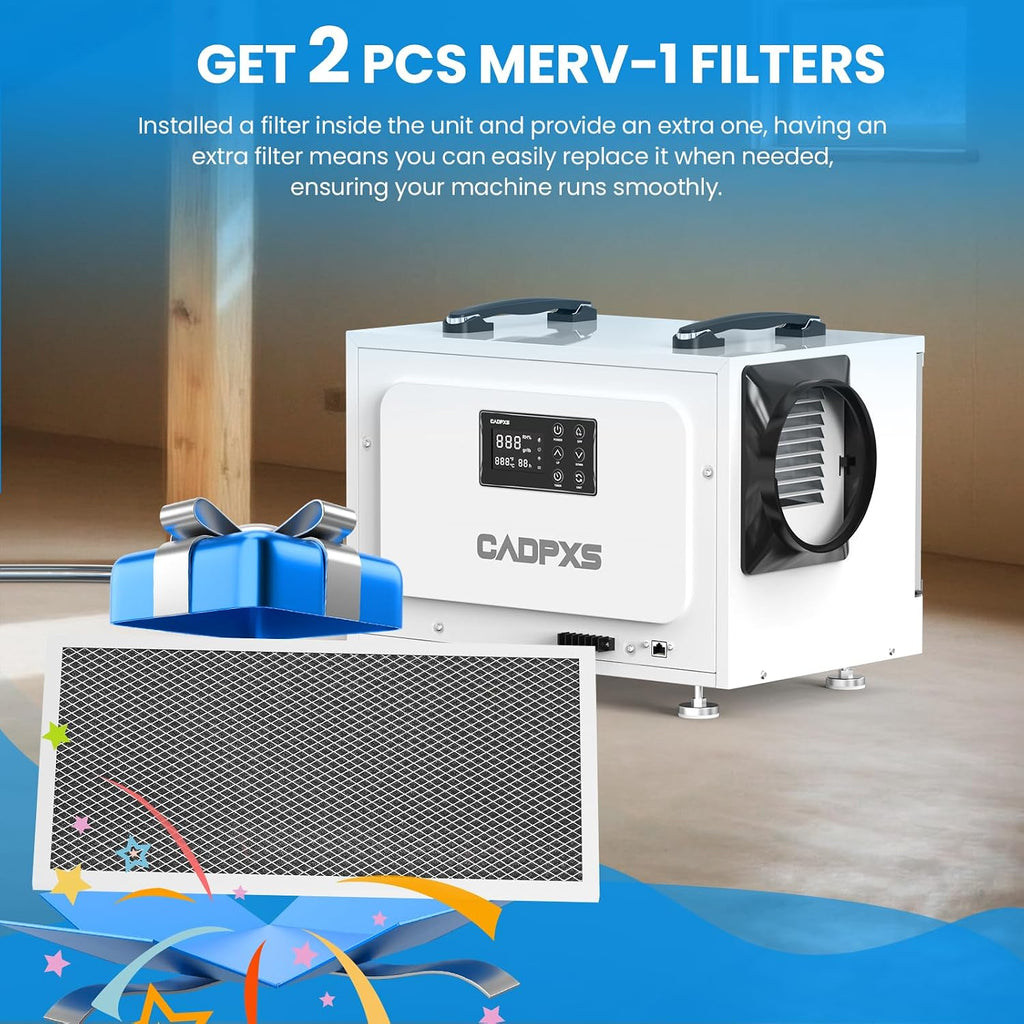 CADPXS Crawl Space Dehumidifier, 125 Pints Commercial Dehumidifiers with Drain Hose, Dehumidifier for Crawlspace, Basements & Water Damage Use, Auto Defrost & Memory Restart, cETL Listed