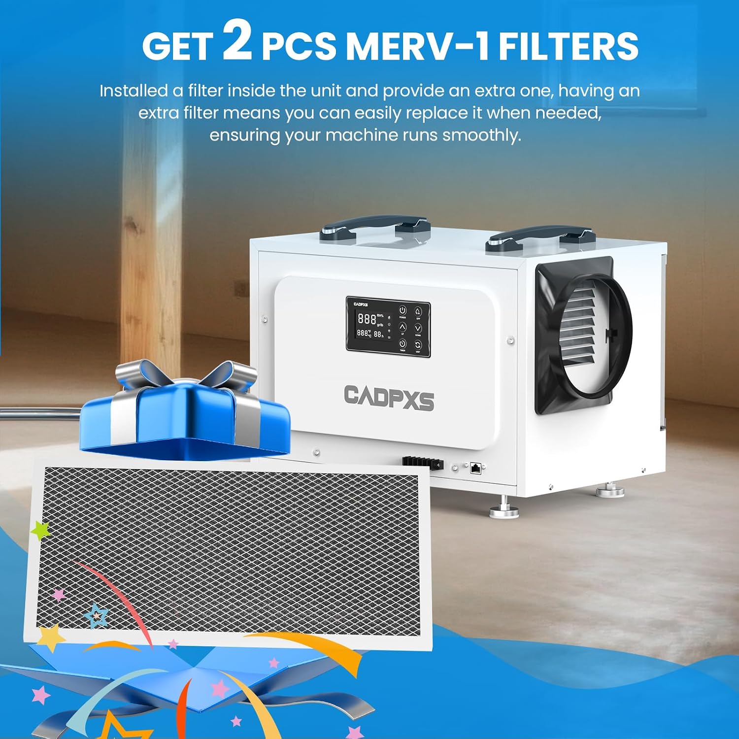 CADPXS Crawl Space Dehumidifier, 125 Pints Commercial Dehumidifiers with Drain Hose, Dehumidifier for Crawlspace, Basements & Water Damage Use, Auto Defrost & Memory Restart, cETL Listed