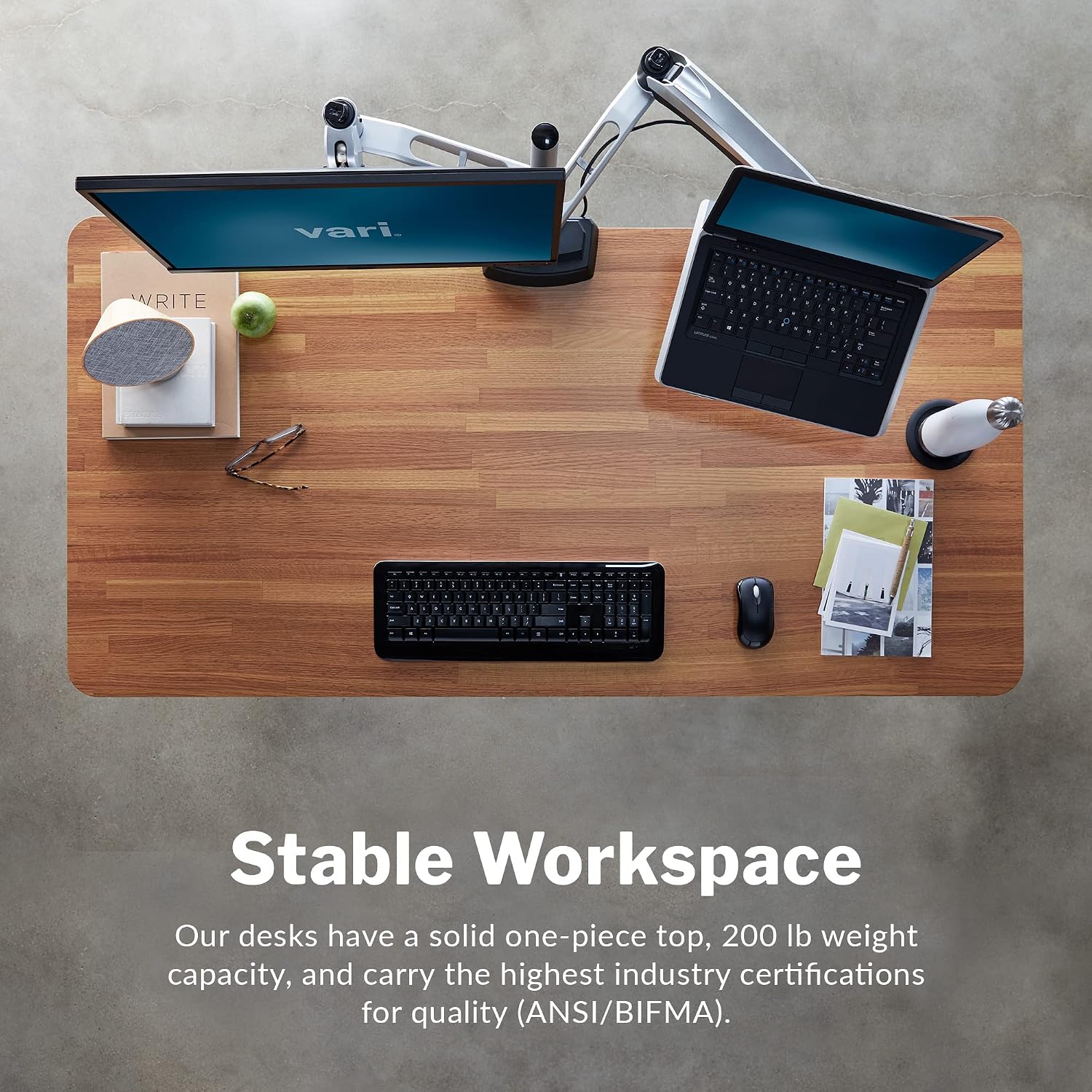 Vari Classic Electric Standing Desk - VariDesk Height Adjustable Sit/Stand Desk - Dual Motor with Memory Presets, Stable T-Style Legs - Gaming or Home Office Workstation - 60'x30', Butcher Block