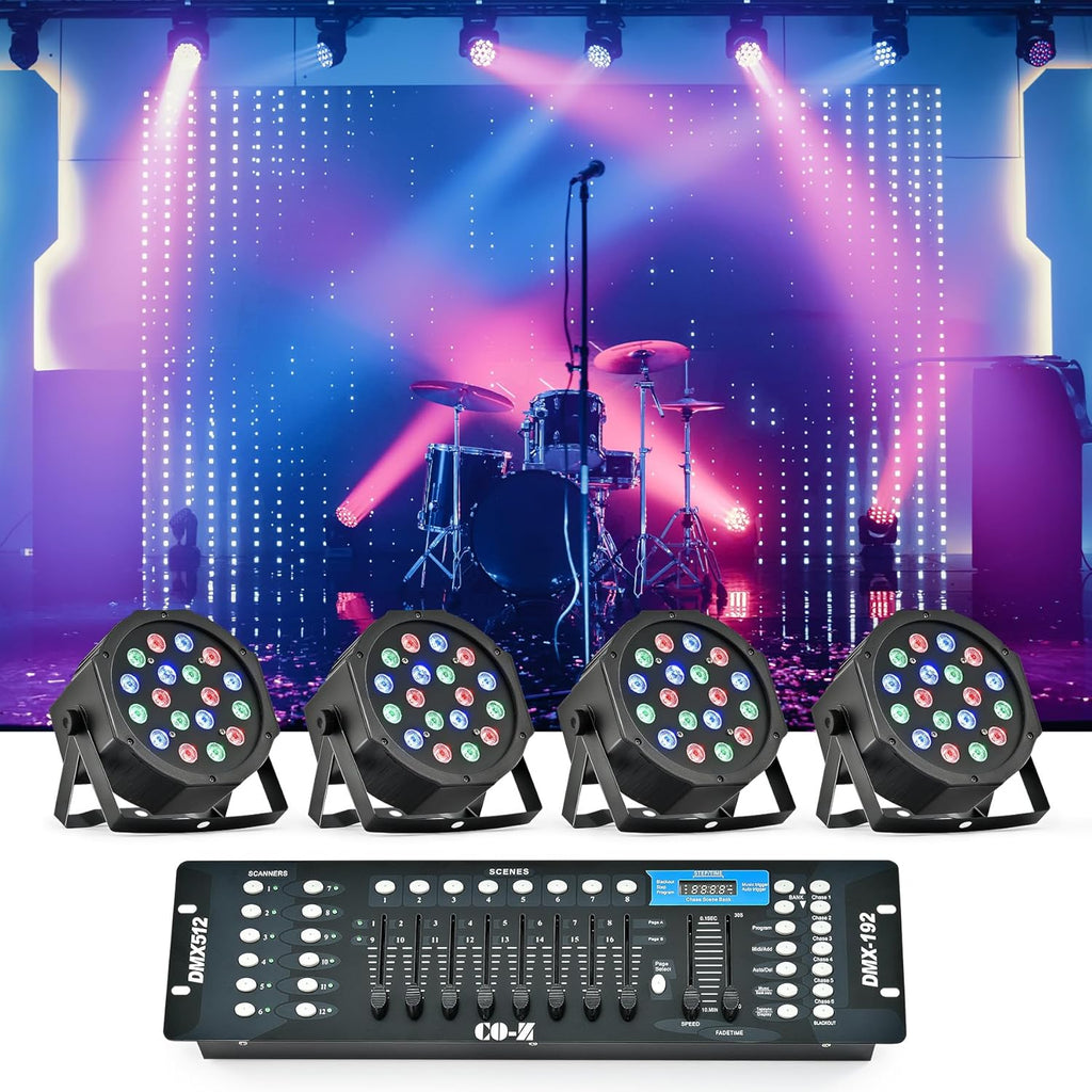 CO-Z LED Stage Lights DMX, 8 pcs 18x3W RGB Par Can Lights Package with DMX Controller Sound Activated Stage Effect Lighting for Party DJ Dance Church Wedding Home Uplighting