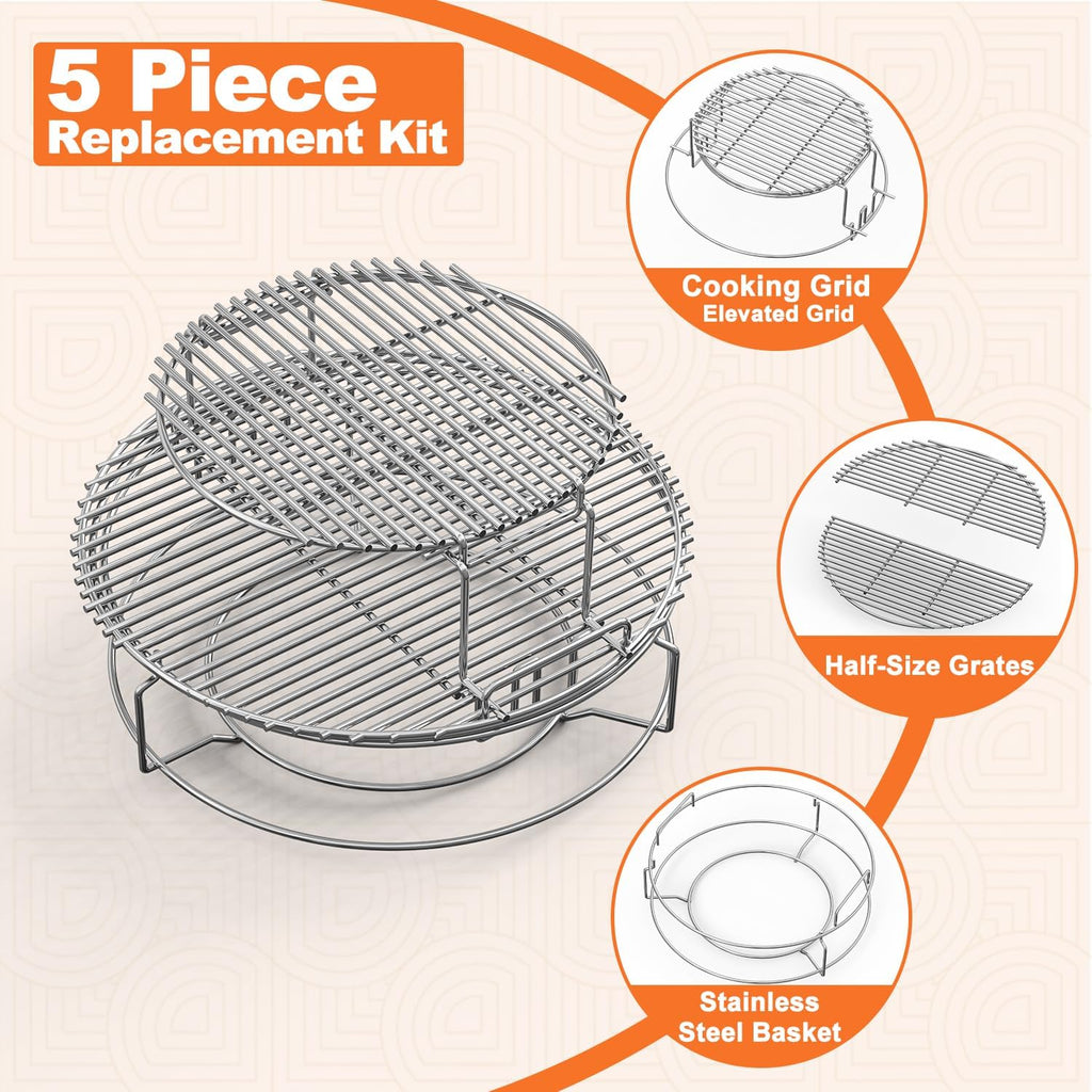 3 Tier 5 Piece Expander Rack Kit for Big Green Egg XL Replacement Grill Racks with Removable Cooking System Stainless Steel Big Green Egg Accessories