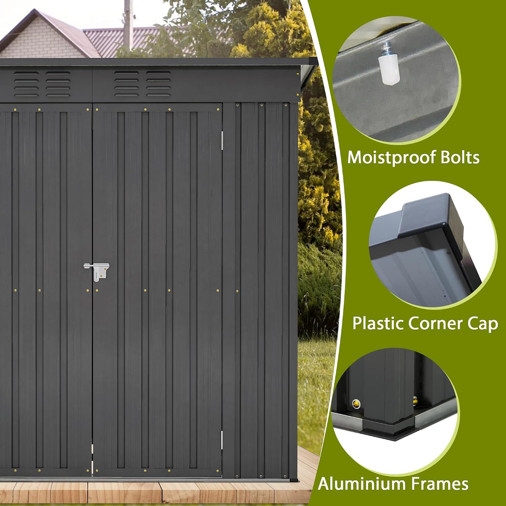 Outdoor Storage Shed, 6 X 4 FT Large Metal Utility Tool Sheds with Floor Frame, Steel Garden Shed for Backyard Garden Patio Lawn，Black