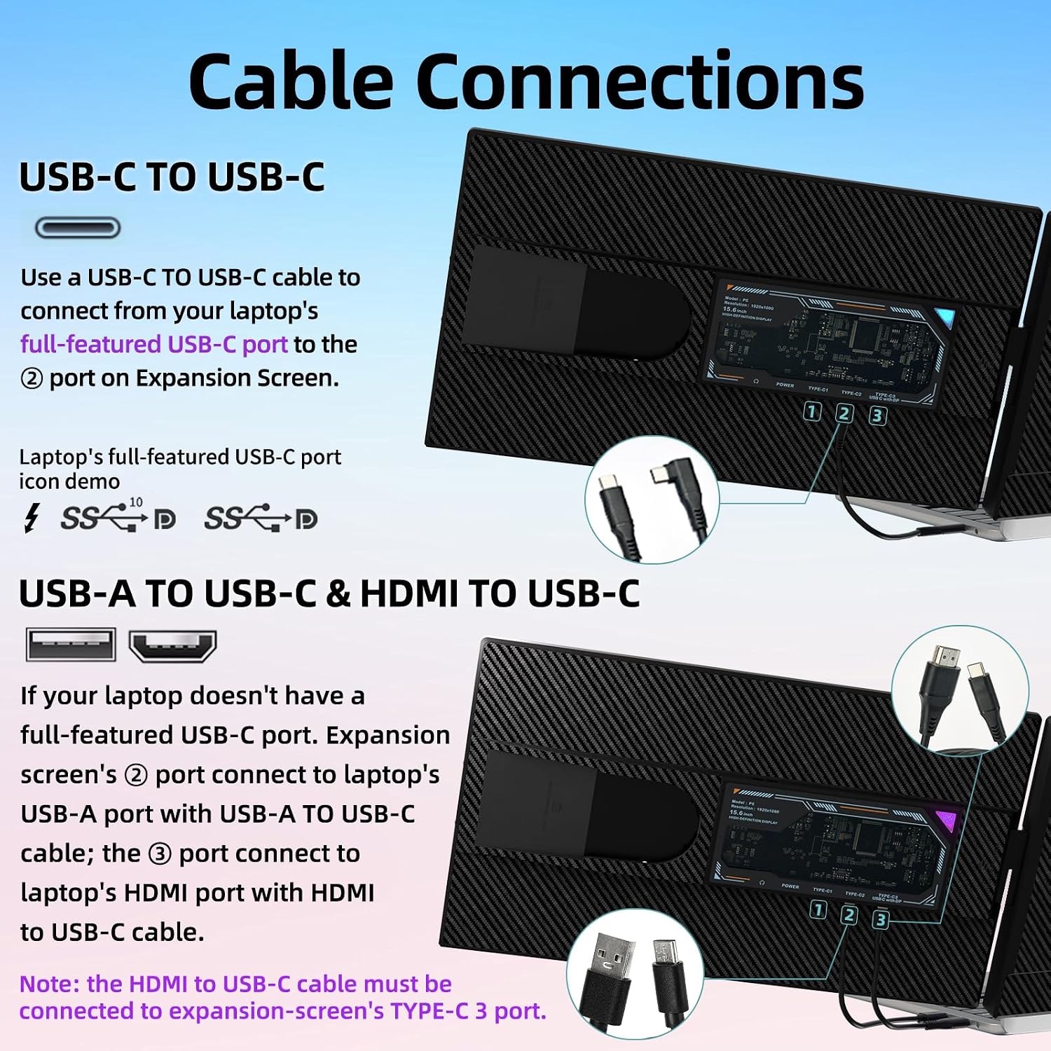 Laptop Screen Extender Dual Monitor - 15.6' Portable Monitor Detachable IPS 1080P FHD 85% NTSC Travel Screen USB-C HDMI Port Compatible with Wins Mac Chrome Dex Fits 13-17' Laptops