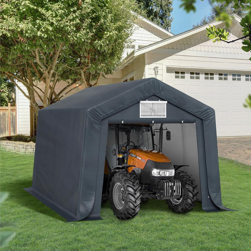 Sophia & William Carport Storage Shed 10x15 ft Portable, Heavy Duty Car Port Canopy Garage Shelter with Sidewalls and Roll Up Doors for Automobile Boat Motorcycle Bike, Gray
