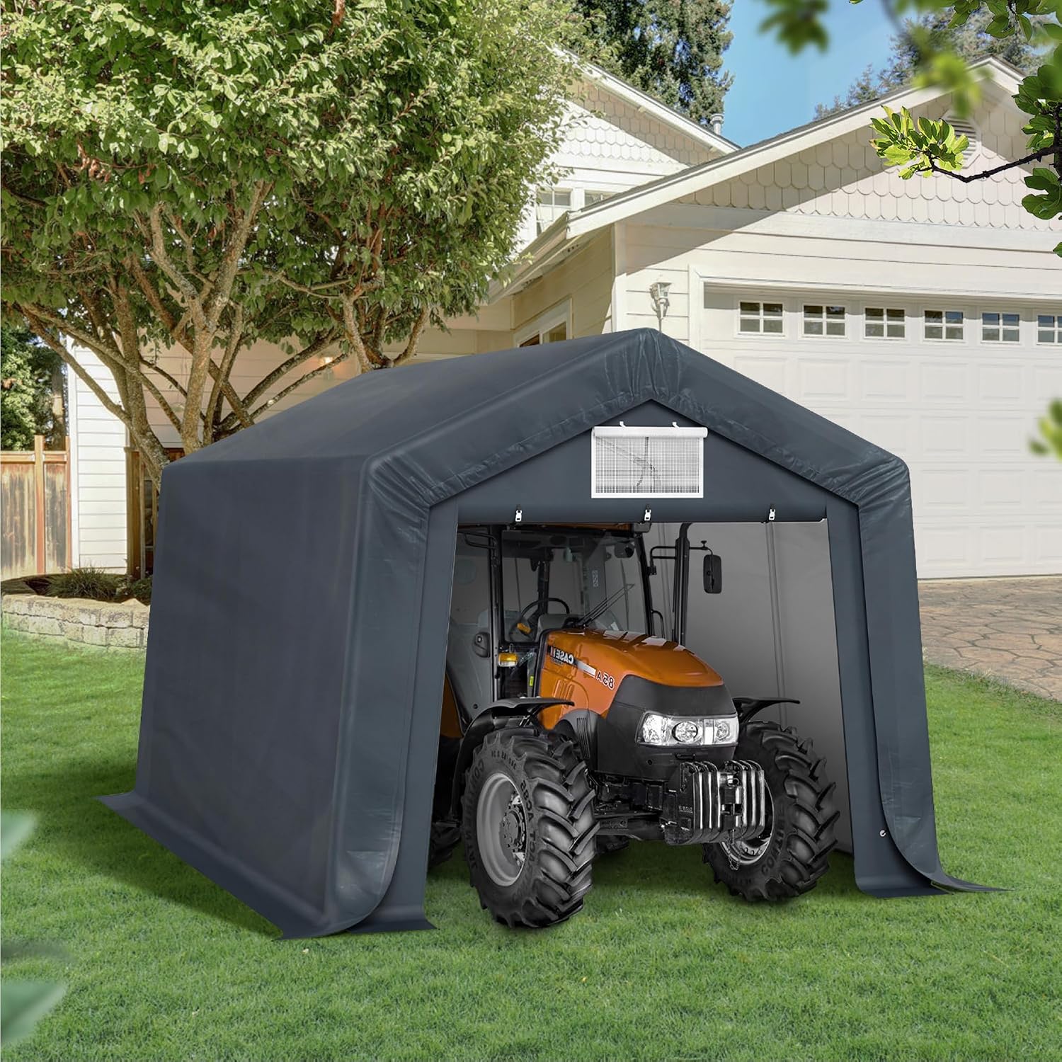 Sophia & William Carport Storage Shed 10x15 ft Portable, Heavy Duty Car Port Canopy Garage Shelter with Sidewalls and Roll Up Doors for Automobile Boat Motorcycle Bike, Gray