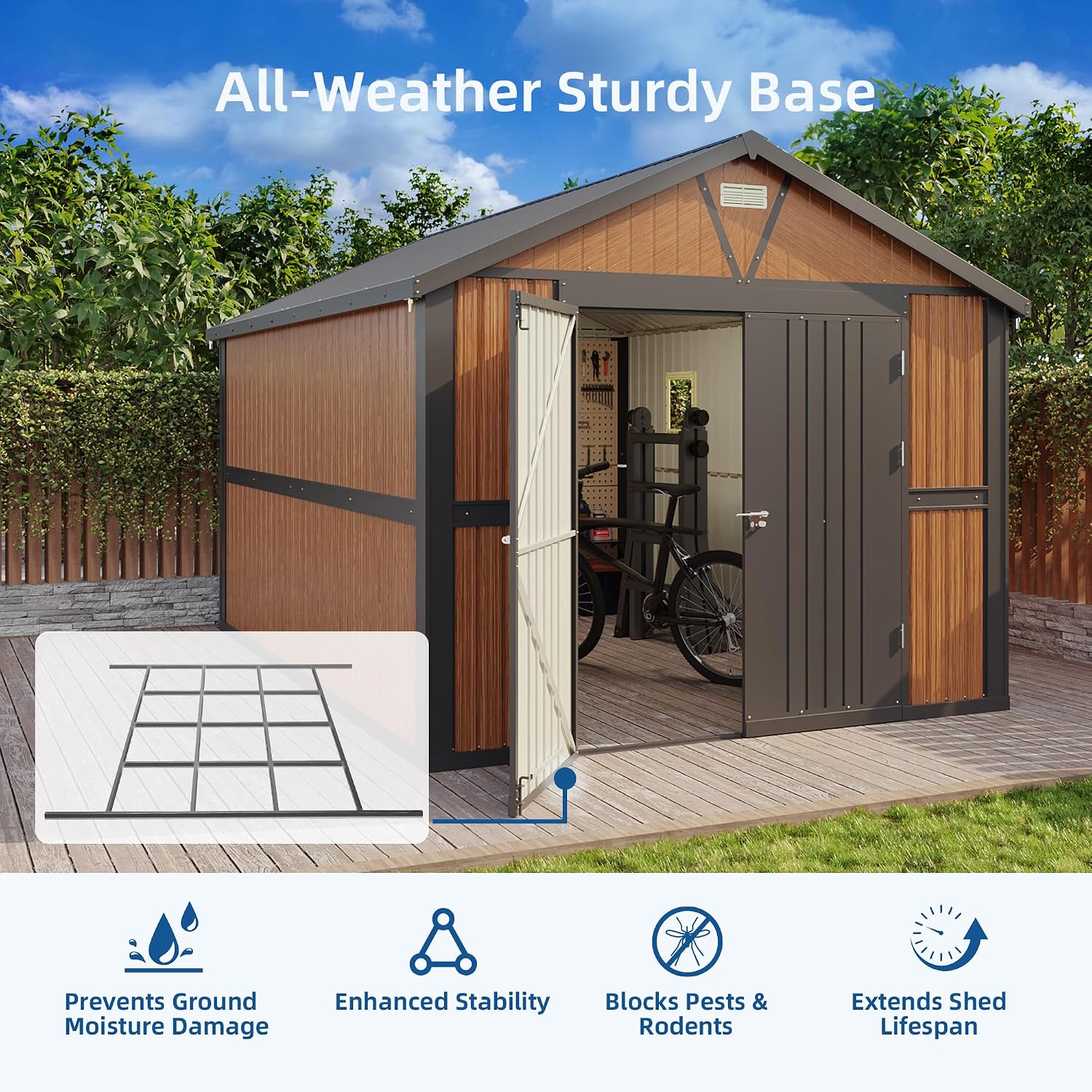 10x12 FT Outdoor Storage Shed, Metal Garden Shed with Floor, Lockable Doors and Windows, Large Tool Shed for Backyard, Patio and Lawn