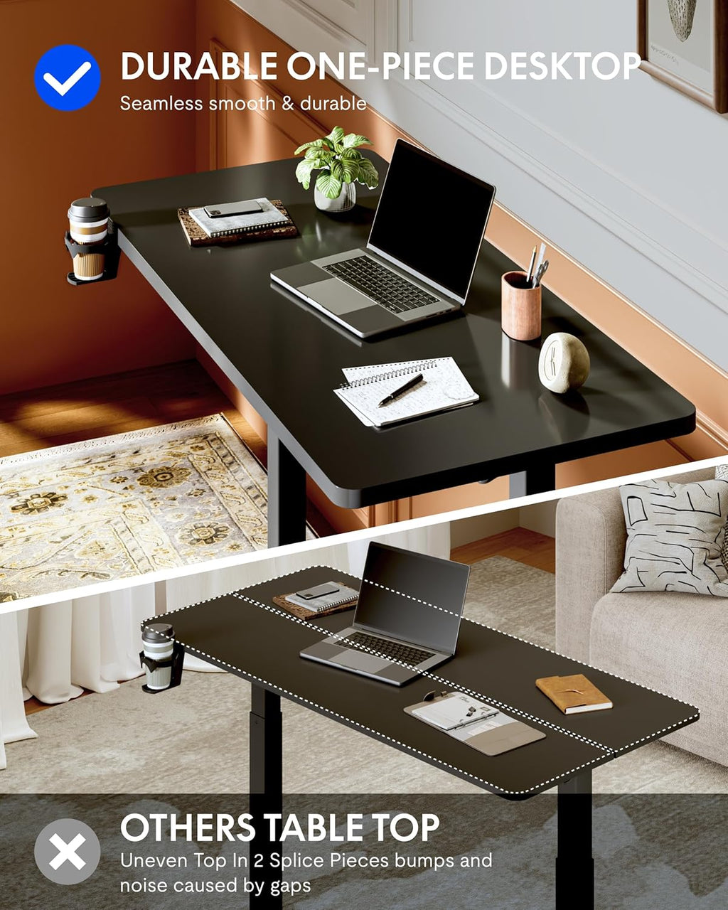 FLEXISPOT H7 Plus Gas Spring Adjustable Standing Desk, Mobile Rolling Sit-Stand Table with Wheels, Cordless Stand Up Desk for Small Spaces & Home Office, 48' One-Piece Desktop Black,Height 27.6'–45'