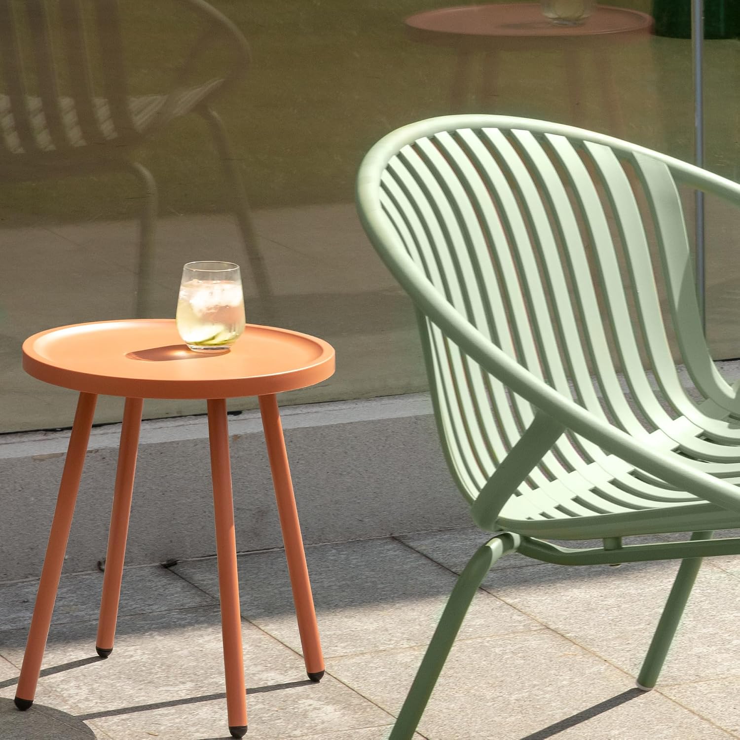 Werph Patio Furniture Set, 3 Pieces Outdoor Furniture with Bistro Orange Table and Green Chairs Set of 2, Outdoor Patio Set with Porch Chairs and Table, Deck Conversation Set for Garden Poolside