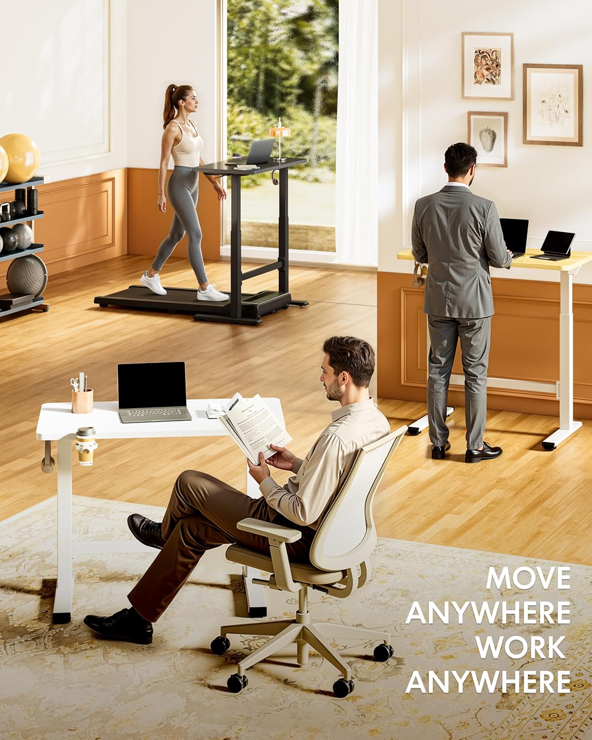 FLEXISPOT H7 Plus Gas Spring Adjustable Standing Desk, Mobile Rolling Sit-Stand Workstation with Wheel, Cordless Stand Up Desk for Small Room & Home Office 40' One-Piece Desktop Maple,height 27.6'–45'