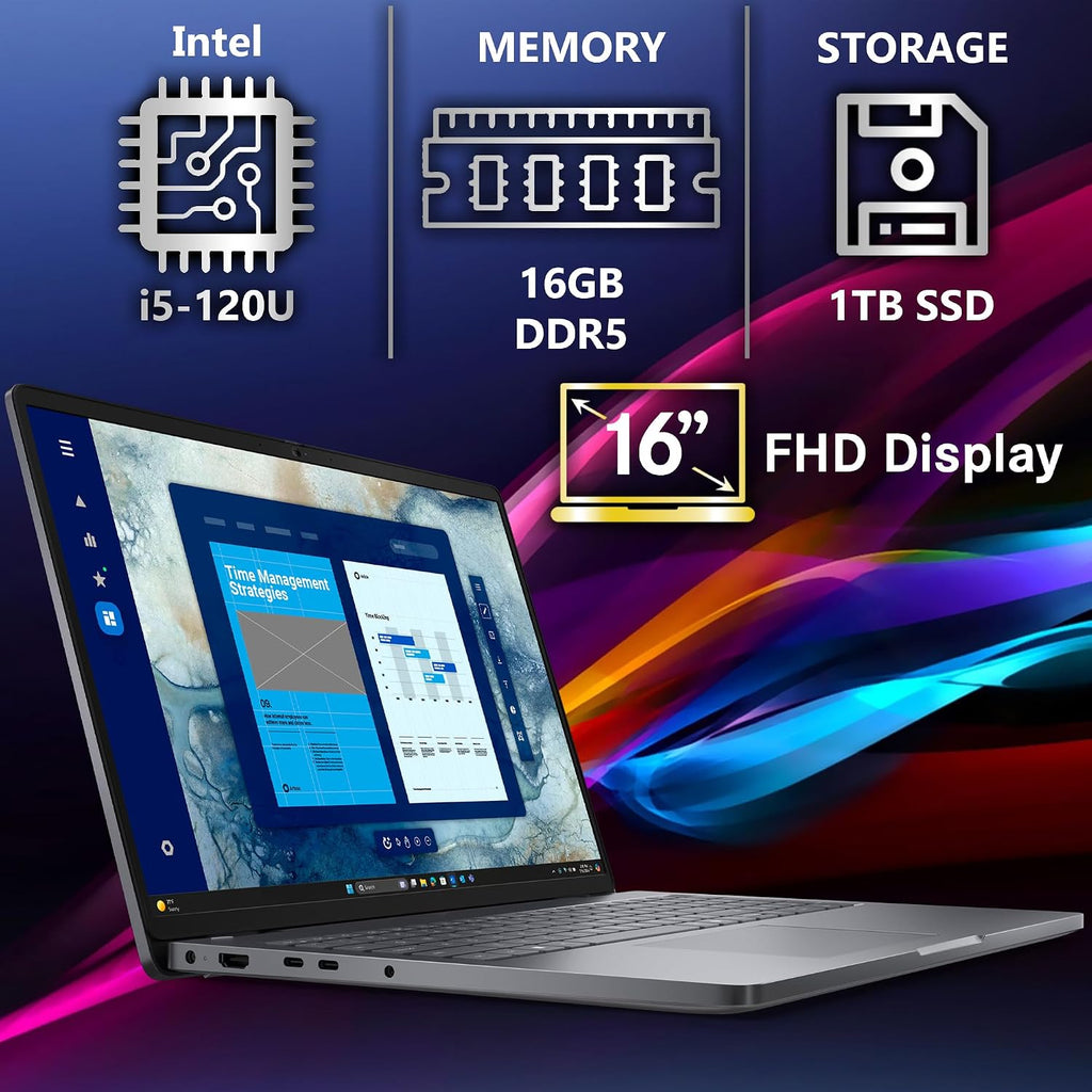 Oemgenuine Dell Pro 16(Next-gen Latitude 3550) 16' FHD+ Display Business Laptop, Intel 10 Core i5-120U, 16GB DDR5 RAM, 1TB SSD, WiFi 6E + BT, Backlit Keyboard, HD Webcam, RJ-45, Win 11 Pro