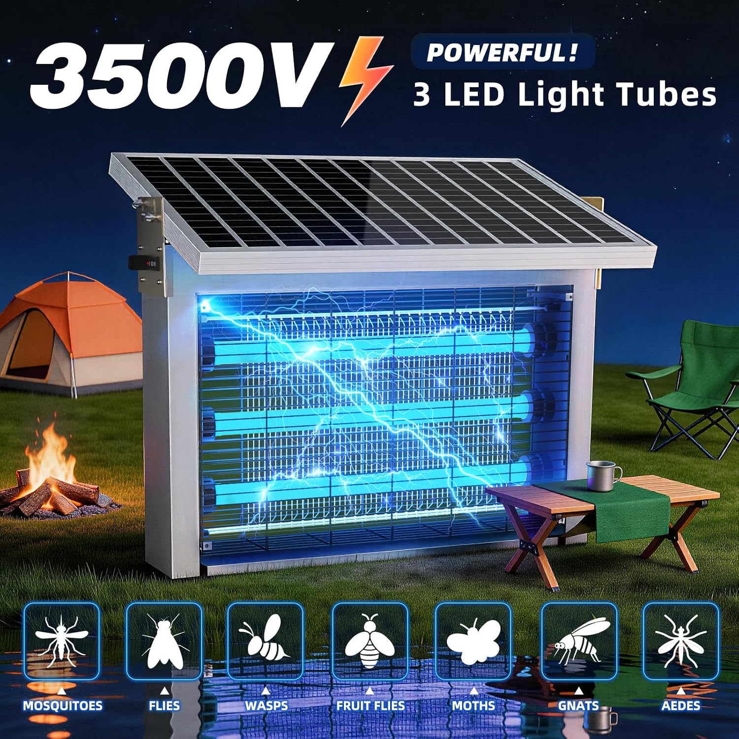 Powerful Large Solar Bug Zapper Outdoor for 10000 sq.ft, Poartable Rechargeable Mosquito Zapper with High Powered, Cordless Solar Fly Zapper for Patio Garden Backyard Farm Pest Control