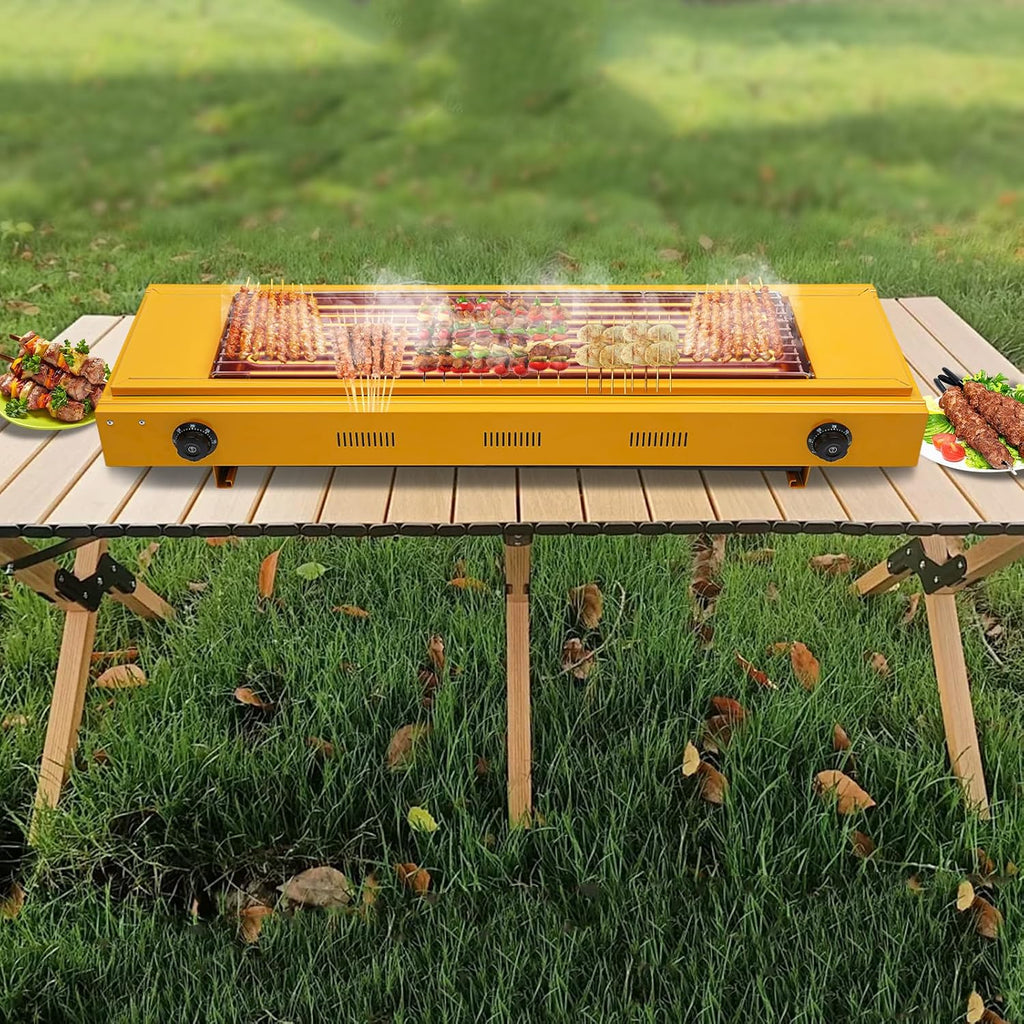 Double head Temperature Controlled Electric Grill, Adjustable Temperature Control to 572℉, Portable Outdoor Barbecue Grill, Household And Commercial Electric Skewer Grill Yellow