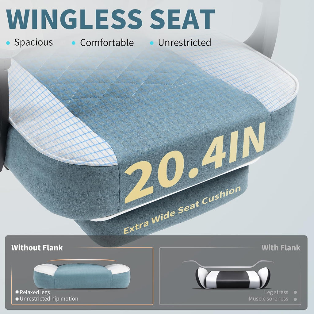 Gaming Chair with Footrest for Adults - Ergonomic Gaming Chairs with Foot Rest - Big and Tall Computer Game Chair - Fabric Reclining Video Game Chairs with Spring Cushion - Blue/Light Grey