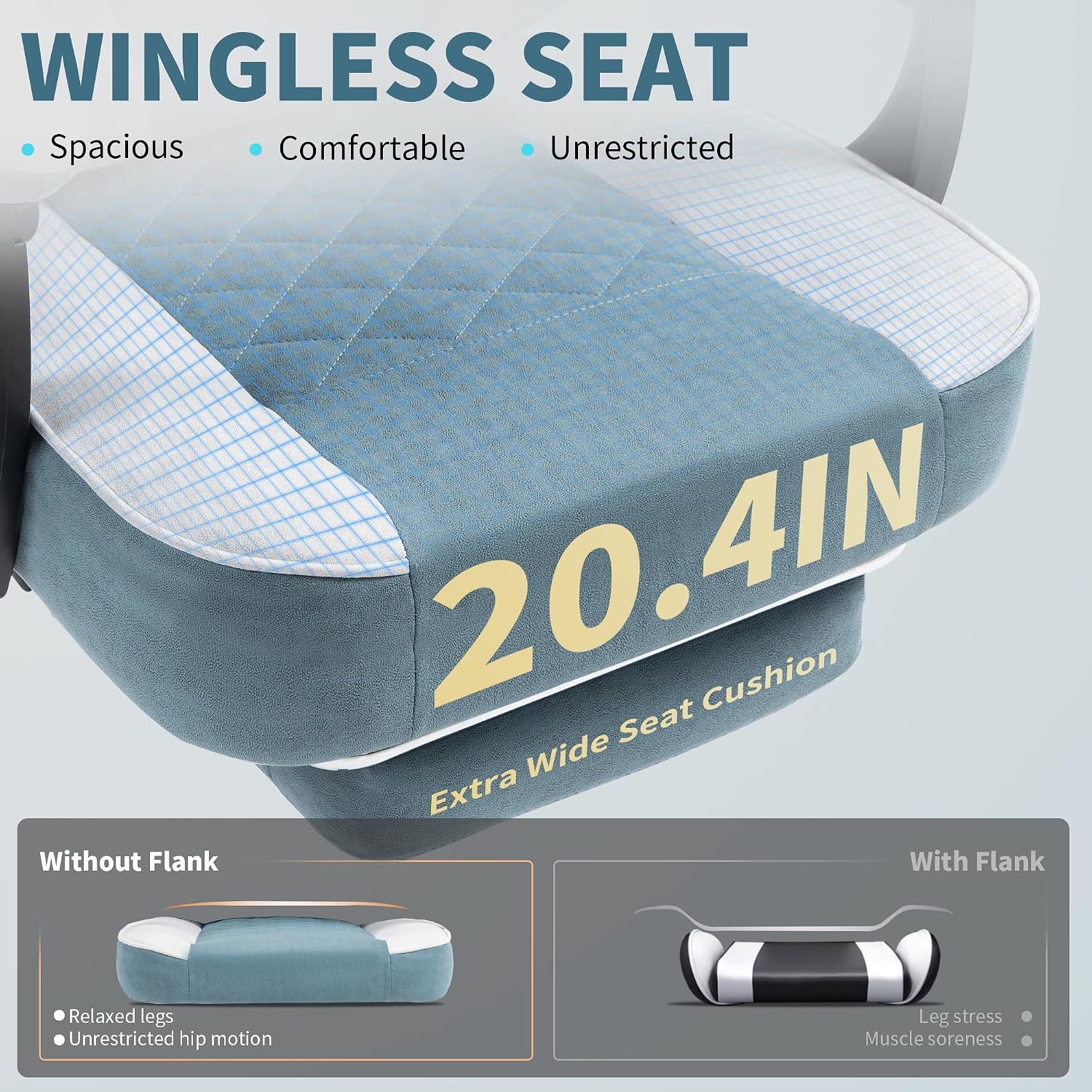 Gaming Chair with Footrest for Adults - Ergonomic Gaming Chairs with Foot Rest - Big and Tall Computer Game Chair - Fabric Reclining Video Game Chairs with Spring Cushion - Blue/Light Grey