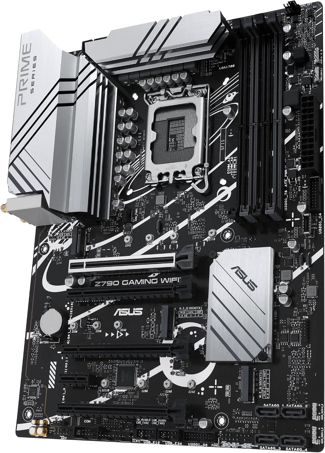 ASUS Z790 GAMING WIFI7 (LGA 1700) ATX motherboard with PCIe 5.0, three M.2 slots, 14+1 DrMOS, DDR5, Realtek 1Gb LAN, HDMI TM, USB 3.2 Gen 2x2 Type-C, front USB 3.2 Gen 1 Type-C, Thunderbolt, Aura Sync