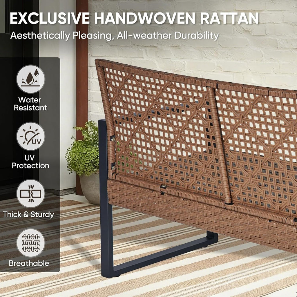 COOS BAY Haven Lounge 4 Piece Rattan Patio Furniture Set, Outdoor Wicker Patio Conversation Set for Balcony & Backyard, Light Brown/Black