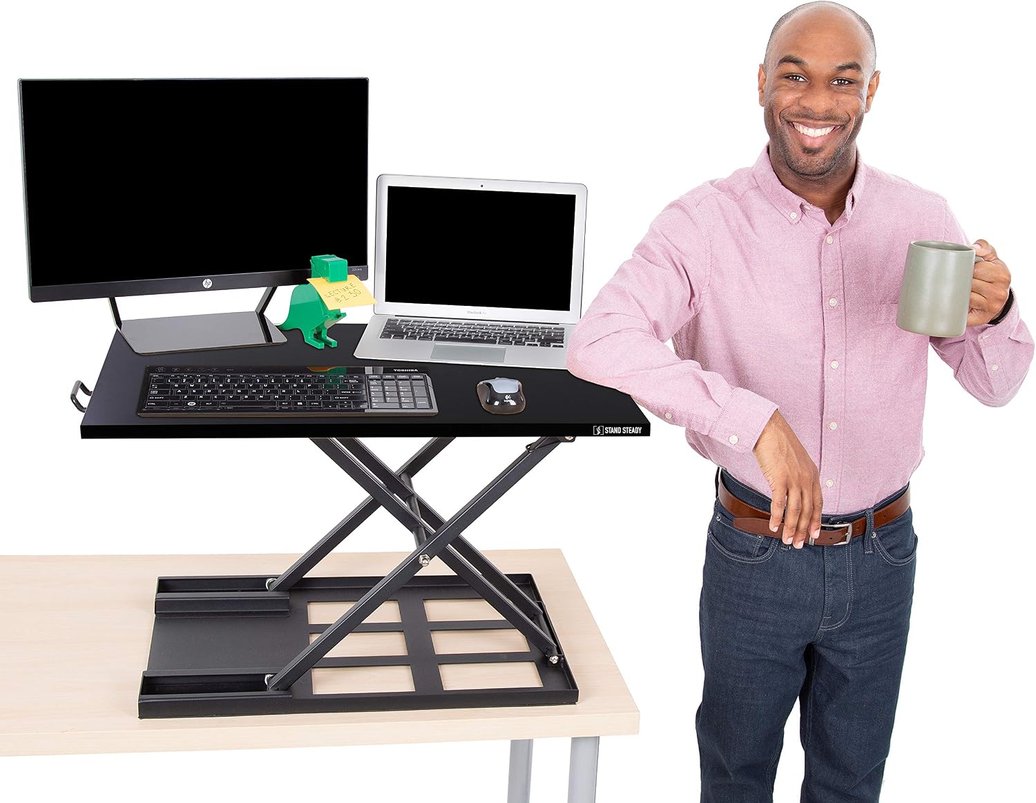 Stand Steady X-Elite Pro, Ergonomic Adjustable Height Standing Desk Converter for Home or Office, Easy Lift Sit to Stand Laptop Desk Riser for Laptop and Computer Monitor (Black, 28in x 20in)