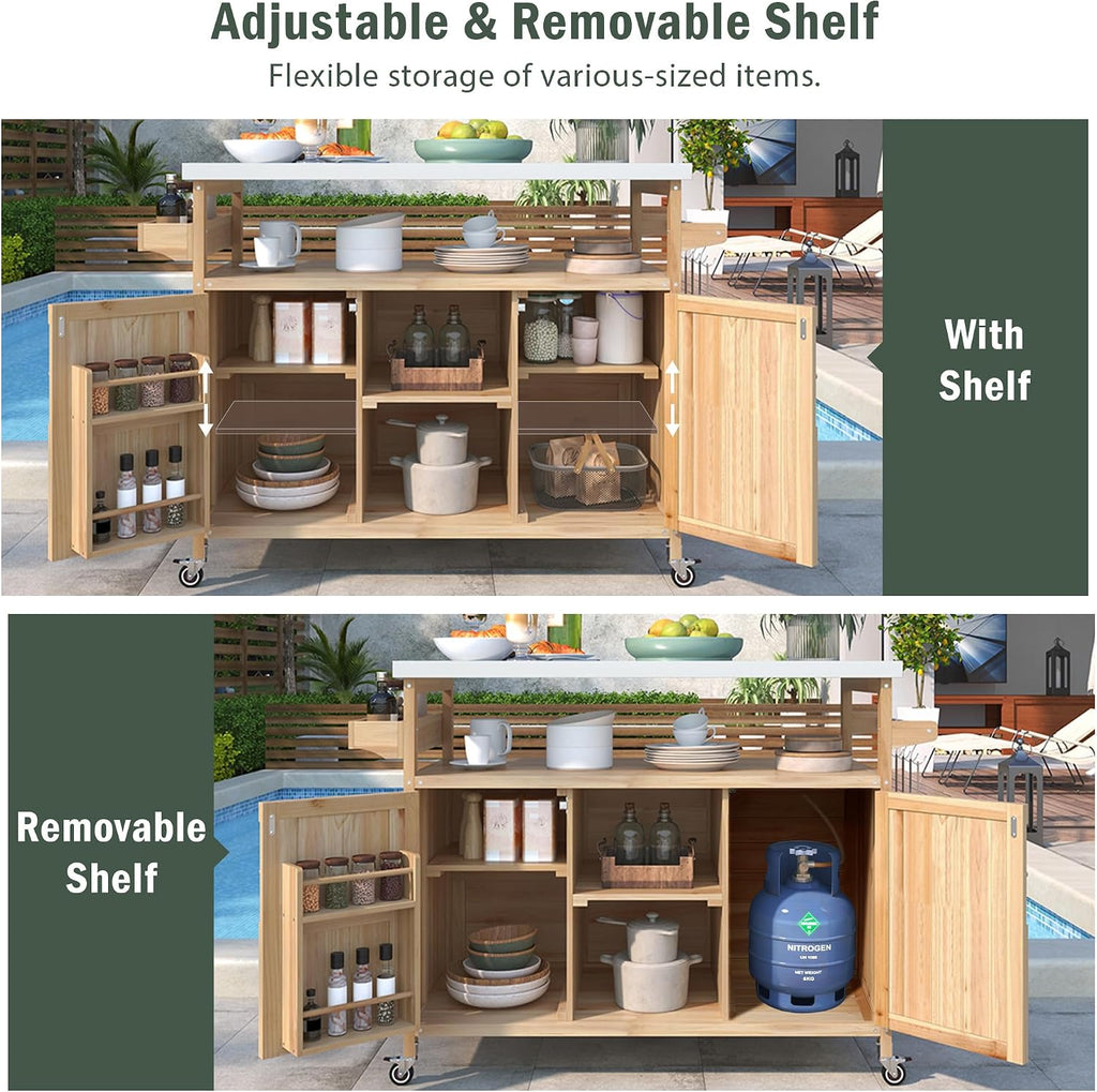 50.25' W Grill Cart with Stainless Steel Tabletop - Outdoor Storage Cabinet for BBQ, Bar Patio Kitchen Island with Ample Storage and Lockable Wheels