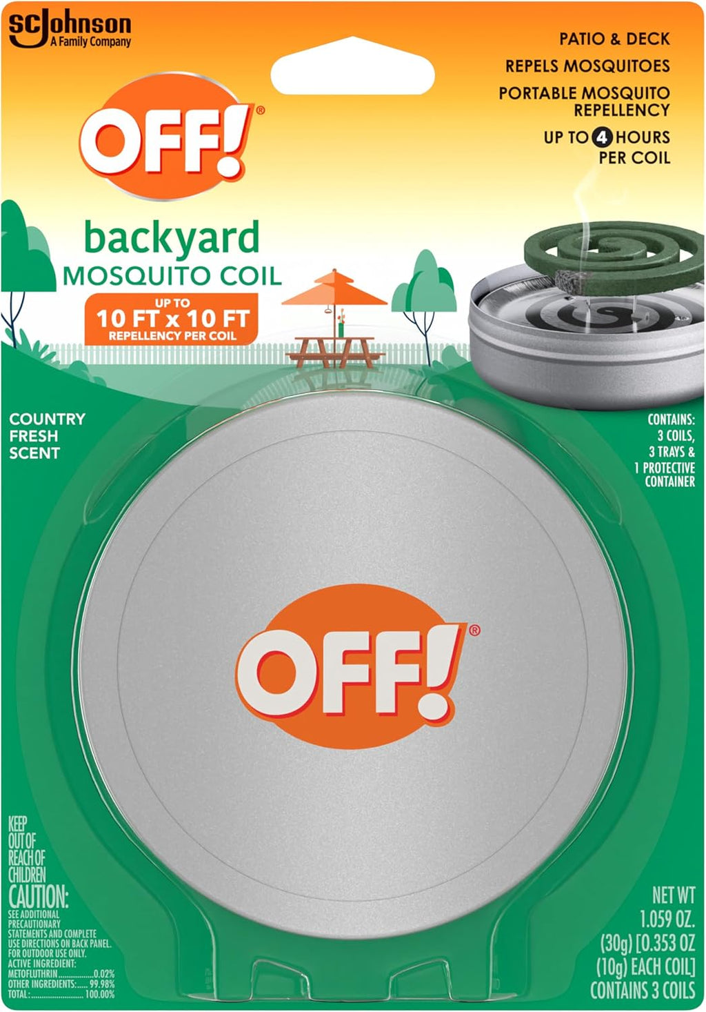 OFF! Backyard Mosquito Coils with Trays and Protective Container Country Fresh Scent Repel Mosquitoes for Patio and Deck Outdoor Use Up to 4 Hours per Coil 3 Count (Pack of 12)