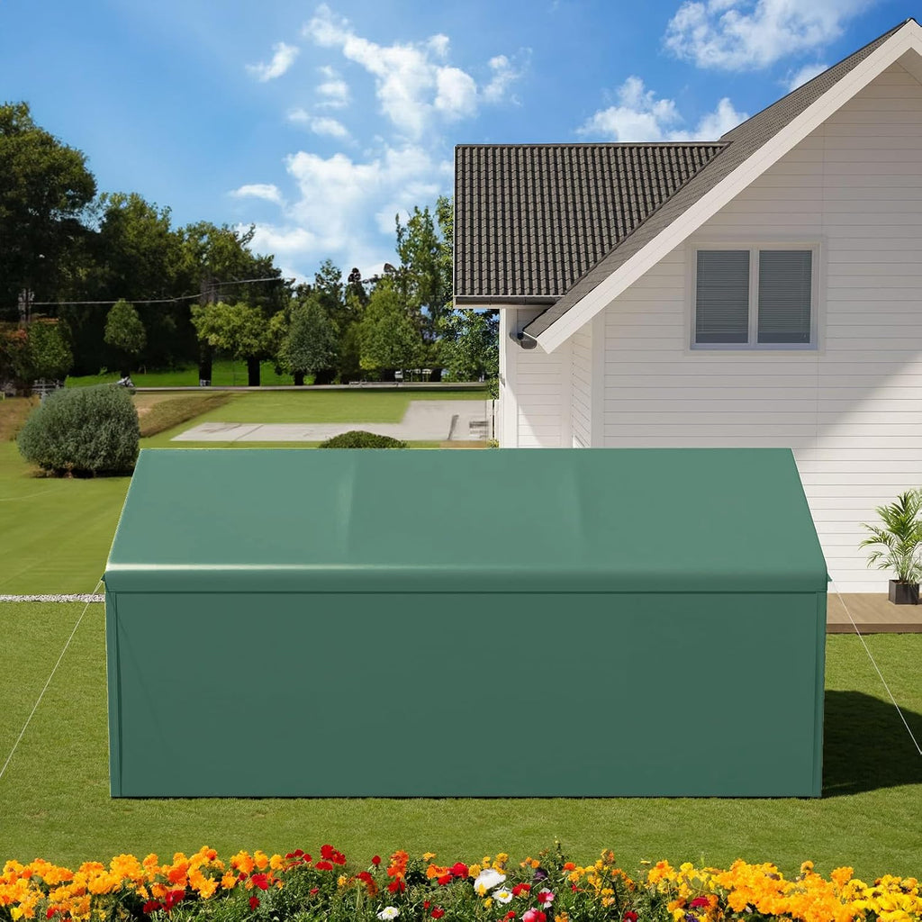 Carport 10x20 Ft Heavy Duty Canopy Steel Canopy Storage Shed,Portable Party Tent,Portable Garage with Removable Sidewalls & Doors All-Season Tarp for Carport Floor Fixing (Green)