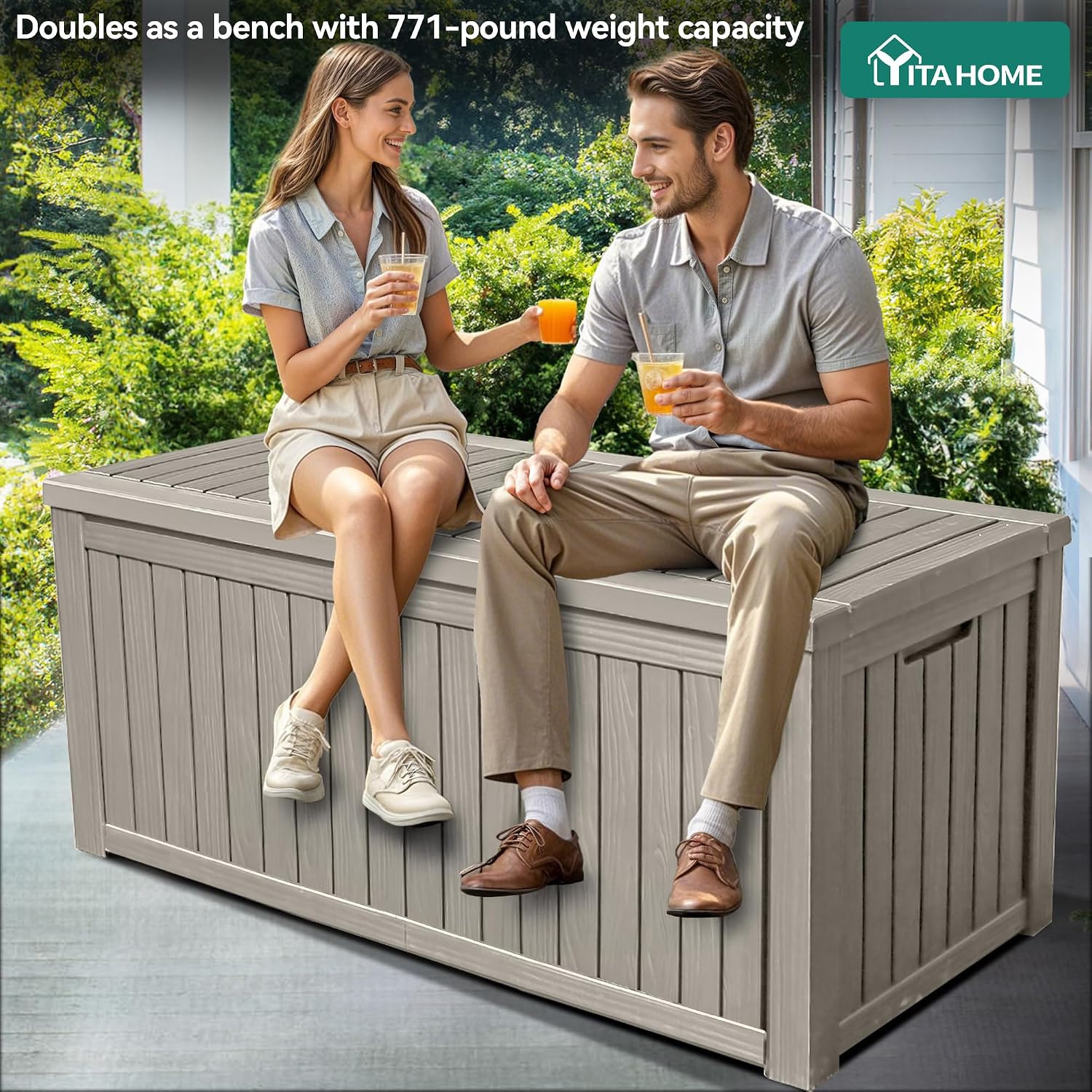 YITAHOME 180 Gallon Large Outdoor Storage XL Deck Box w/Divider for Patio Furniture,Outdoor Cushions, Garden Tools, Sports Equipment and Pool Supplies, Waterproof, Resin, Lockable, Taupe