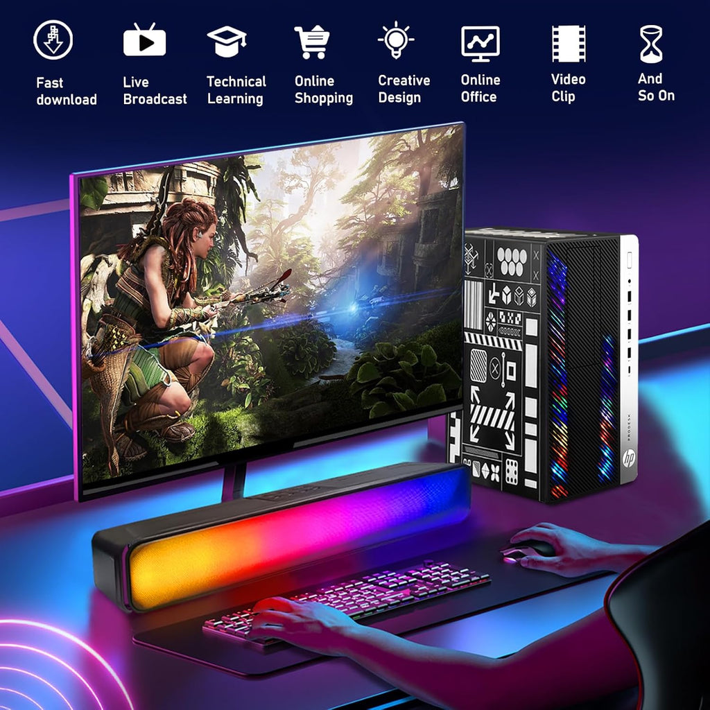 HP RGB Gaming Desktop Computer, Intel Quad Core I5-6500, Radeon RX 550 4G, 16GB DDR4, 1T SSD + 3T HDD, RGB Keyboard & Mouse, 600M WiFi & Bluetooth, Windows 11 (Renewed)