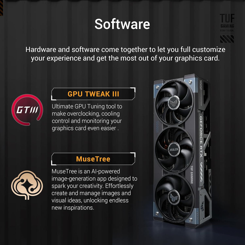 ASUS TUF GeForce RTX™ 5080 16GB GDDR7 OC Edition Graphics Card, NVIDIA, Desktop (PCIe® 5.0, HDMI®/DP 2.1, 3.6-Slot, Military-Grade Components, Protective PCB Coating, Axial-tech Fans, Vapor Chamber)