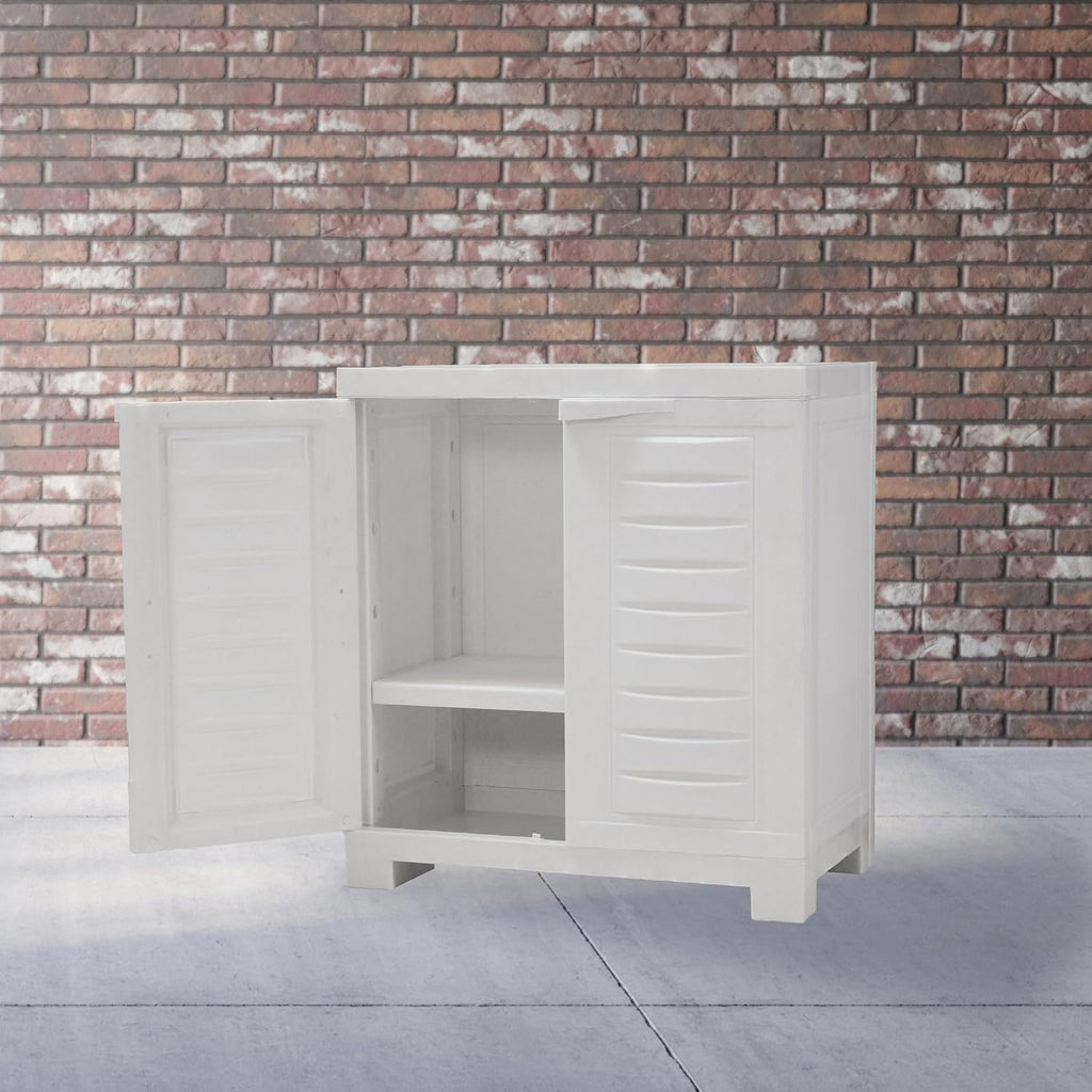 Sunnydaze 25.5' H Resin Garage Storage Cabinet - Garage Cabinet with Doors - Freestanding Utility Storage for Laundry Room, Office, Basement - Speckled White