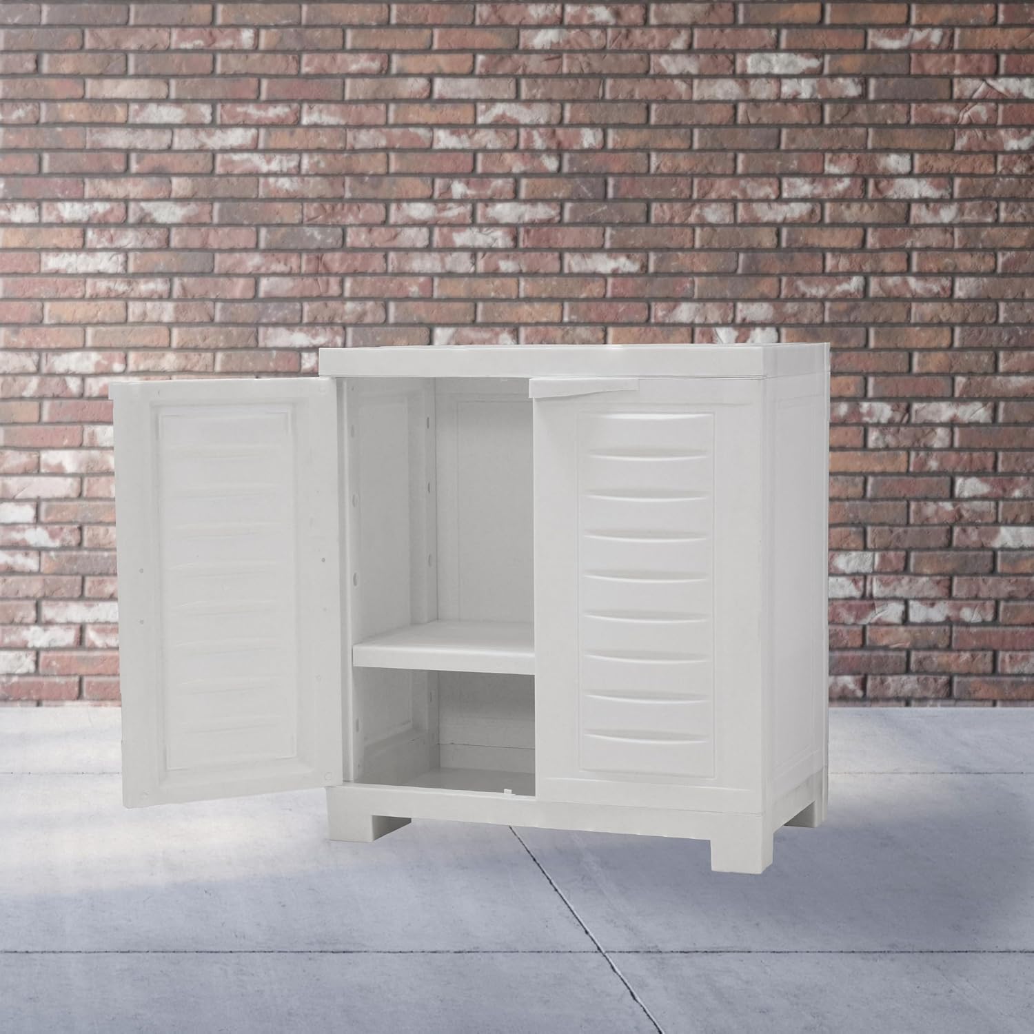 Sunnydaze 25.5' H Resin Garage Storage Cabinet - Garage Cabinet with Doors - Freestanding Utility Storage for Laundry Room, Office, Basement - Speckled White