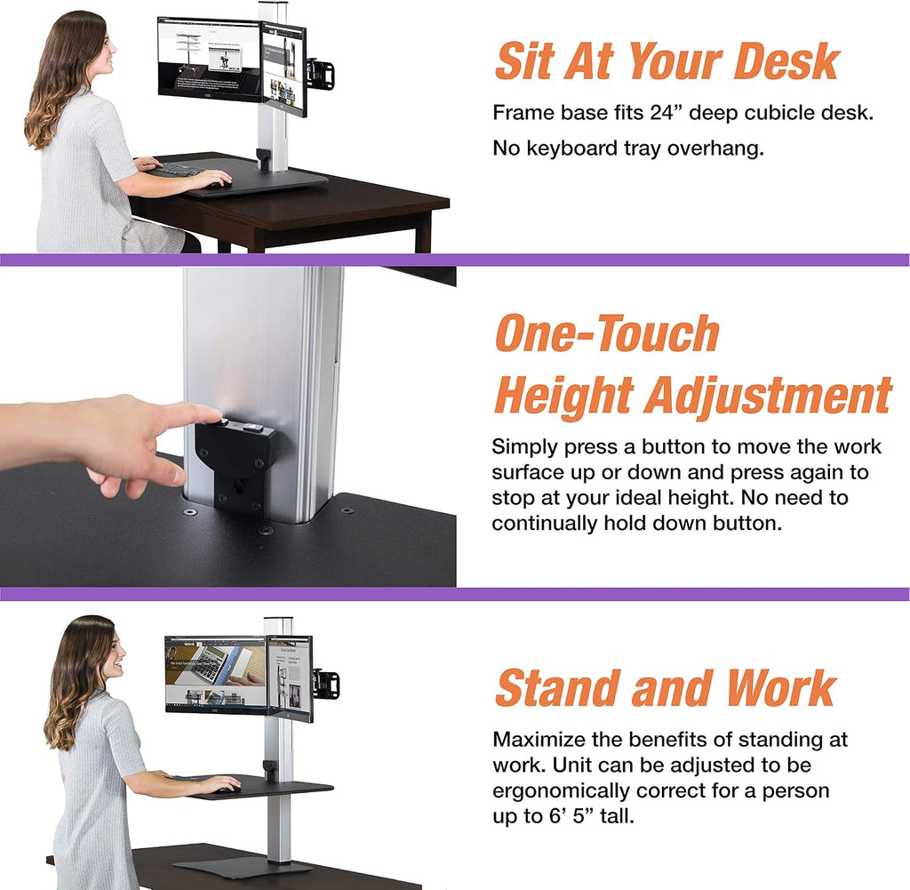 Victor Dual Monitor Electric Standing Desk Workstation, Height Adjustable Sit-Stand Converter with Dual Monitor Support, 28″ x 23″ Work Surface (DC450)