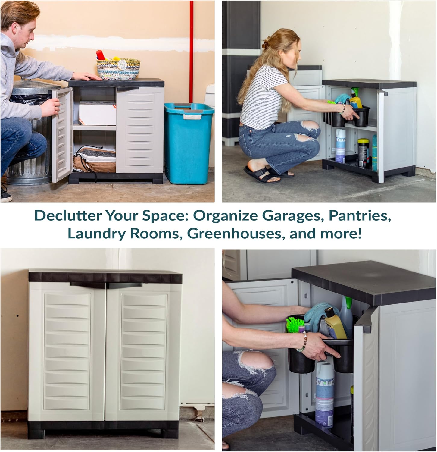 Sunnydaze 25.5' H Resin Garage Storage Cabinet - Garage Cabinet with Adjustable Shelf - Freestanding Utility Storage for Laundry Room, Office, Basement - Gray