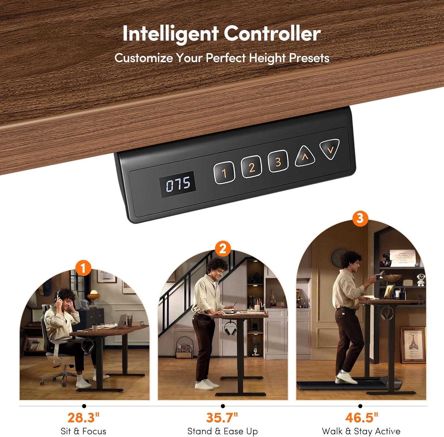 FEZIBO Standing Desk, 63×28 Inches Electric Height Adjustable, Sit Stand Up, Computer Office Desk with Splice Board, Black Frame/Black Walnut TOP