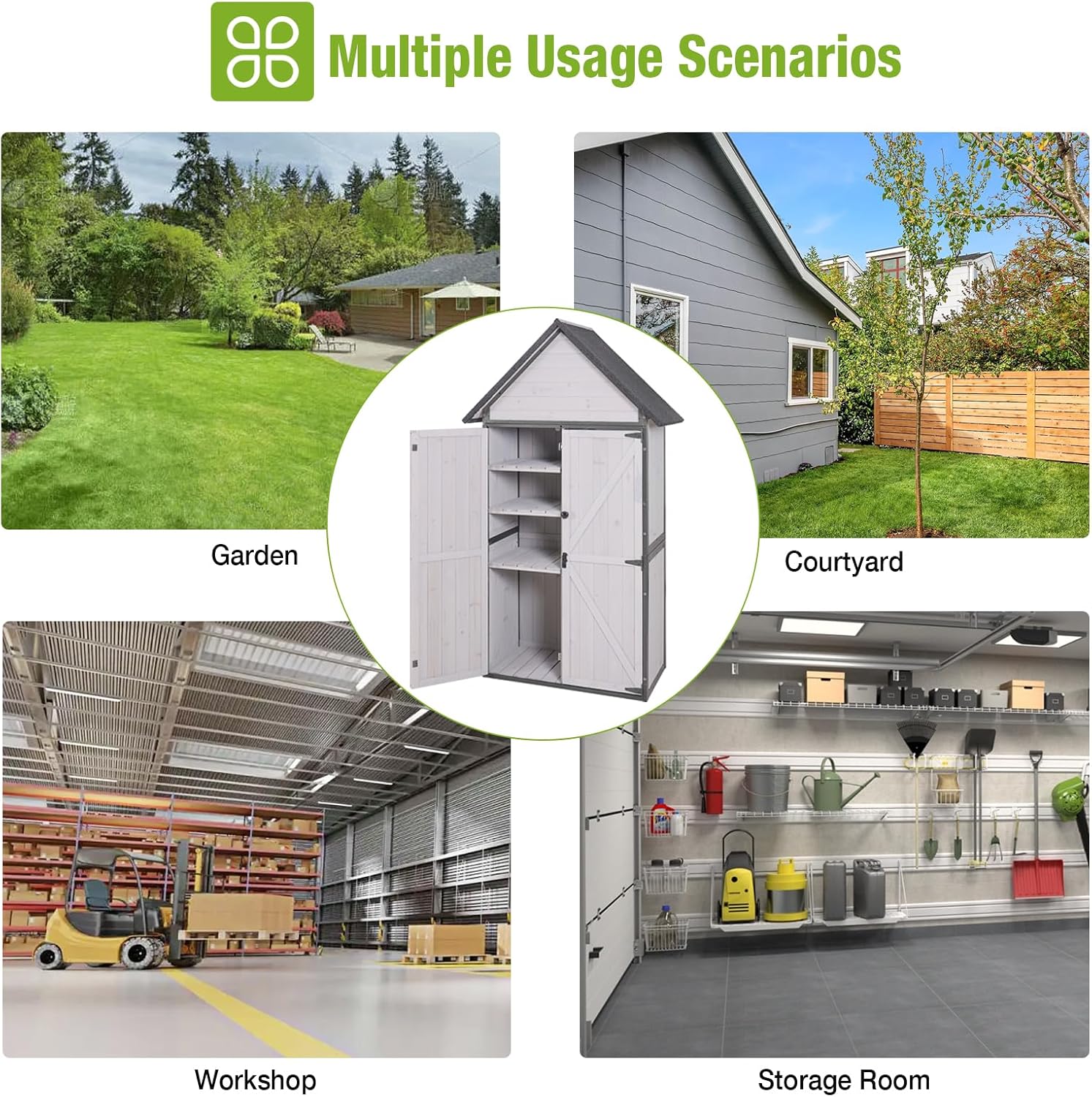 Outdoor Storage Shed with All Around Strong Metal Frame, Garden Shed with Floor, Wooden Tool House with Adjustable Shelfs, for Backyard Garden Patio Lawn (Grey, Extra Large)