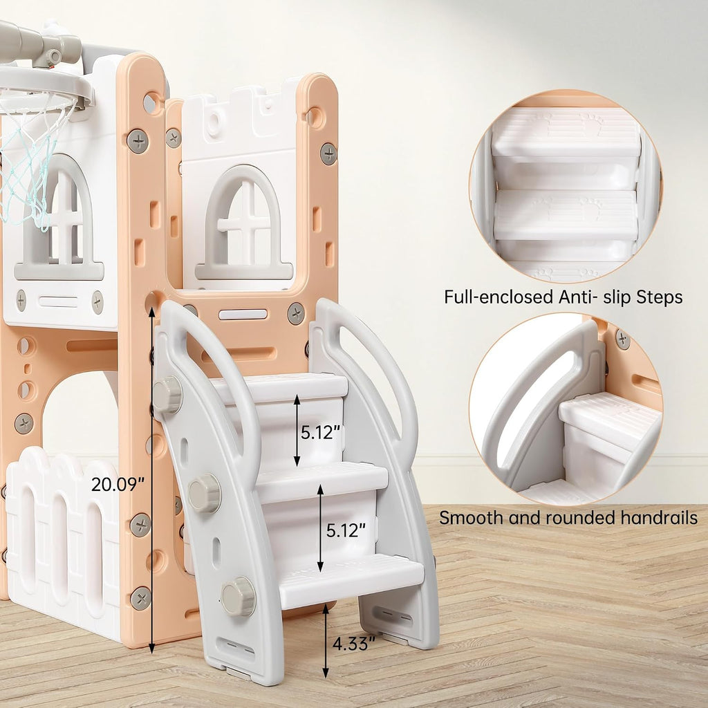 Garvee Toddler Slide 8 in 1 Toddler Playset for Toddlers Age 1-3, Baby Playset for Indoor Outdoor Playground with Climber, Crawling Tunnel, Basketball Hoop, Telescope, Toy Storage