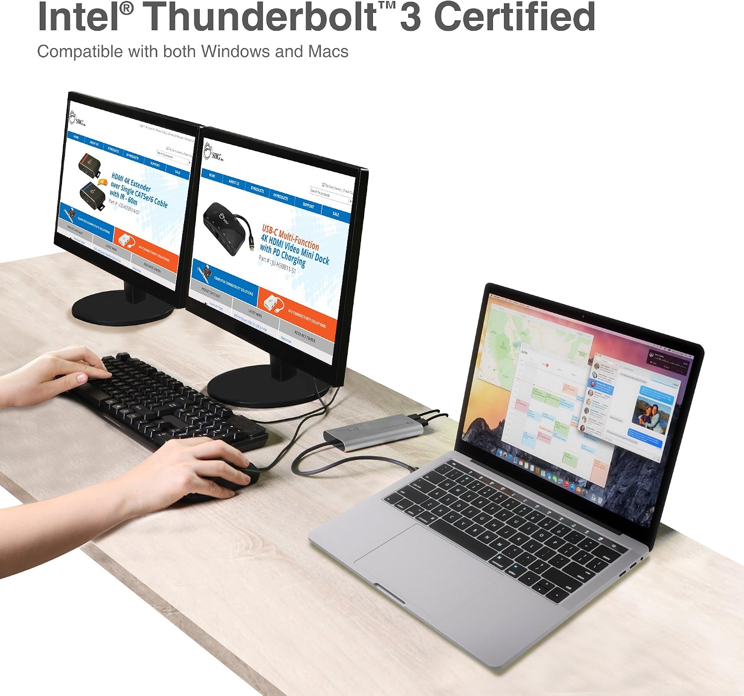 SIIG Thunderbolt 3 to Dual HDMI 2.0 Port Display Adapter at 4K 60Hz - Intel Thunderbolt 3 Certified - Windows/MacBook Pro/Chromebook/XPS/Surface Book - Supports Two 4K 60Hz Monitors Simultaneously