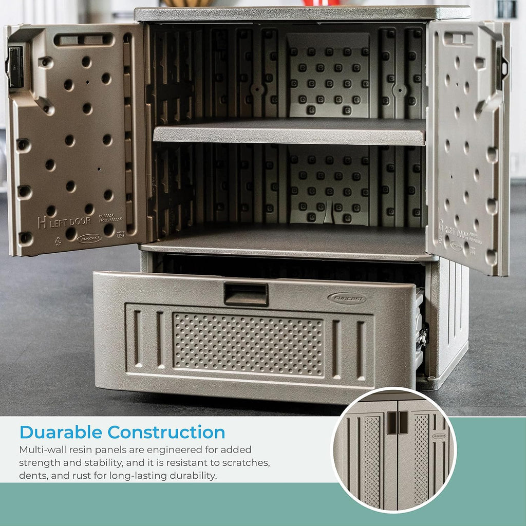 Suncast Indoor Resin Single-Drawer Storage Cabinet, Platinum Metallic, Made in the USA