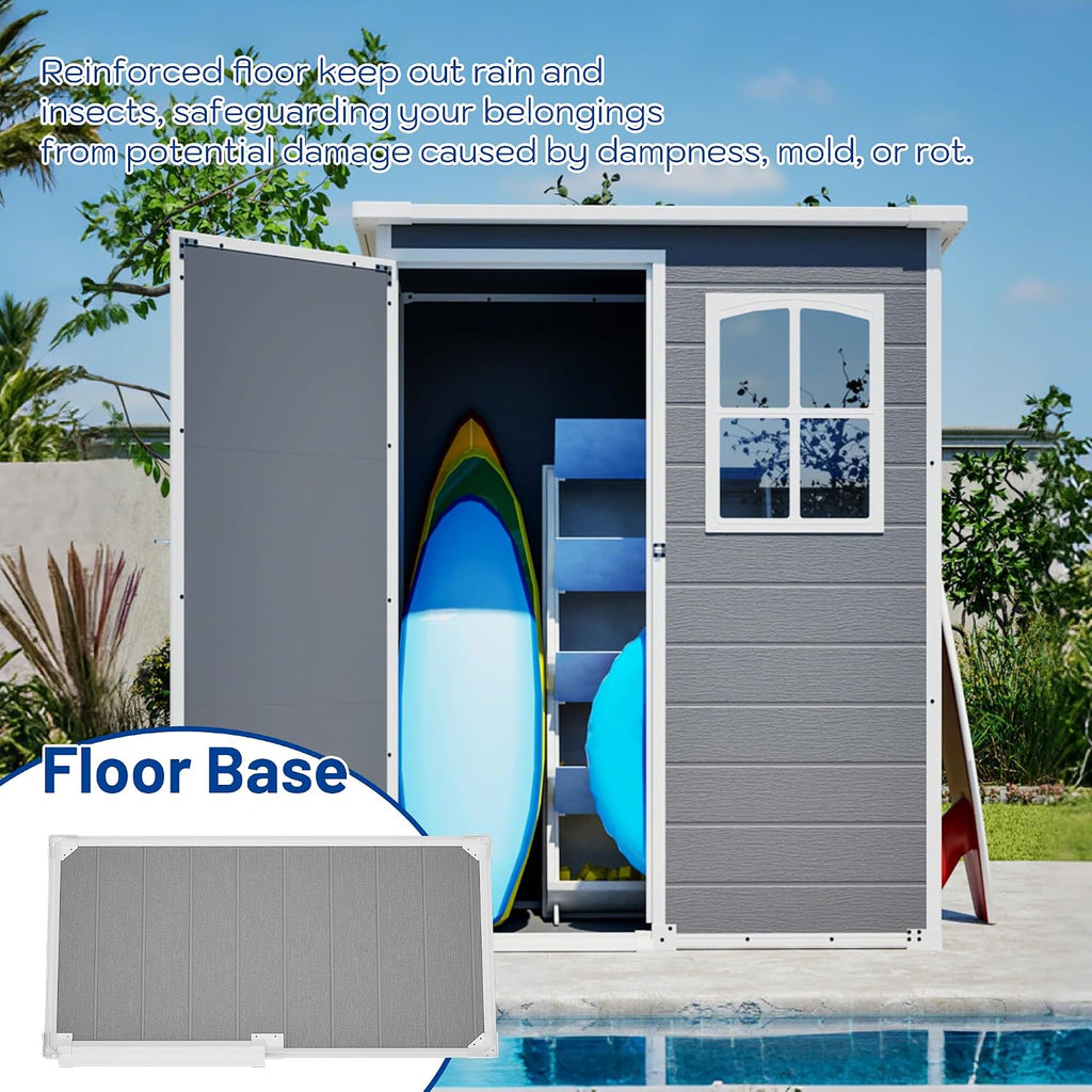 YOPTO 5x3ft Resin Outdoor Storage Shed Weather Resistant with Floor,Outdoor Resin Storage Shed W/Window,Garden Tool House W/Lockable Door,Pitched Roof & Drainage Holes,for Backyard,Patio,Lawn,Gray