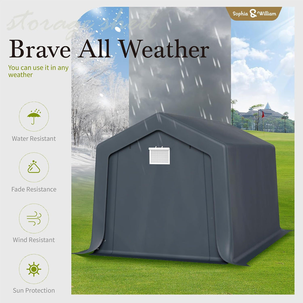 Sophia & William Outdoor Storage Shed,Carport 8x12 ft Heavy Duty, Portable Garden Yard Car Port Shelter Storage Tent Garage with Roll Up Doors and Ventilation, Grey