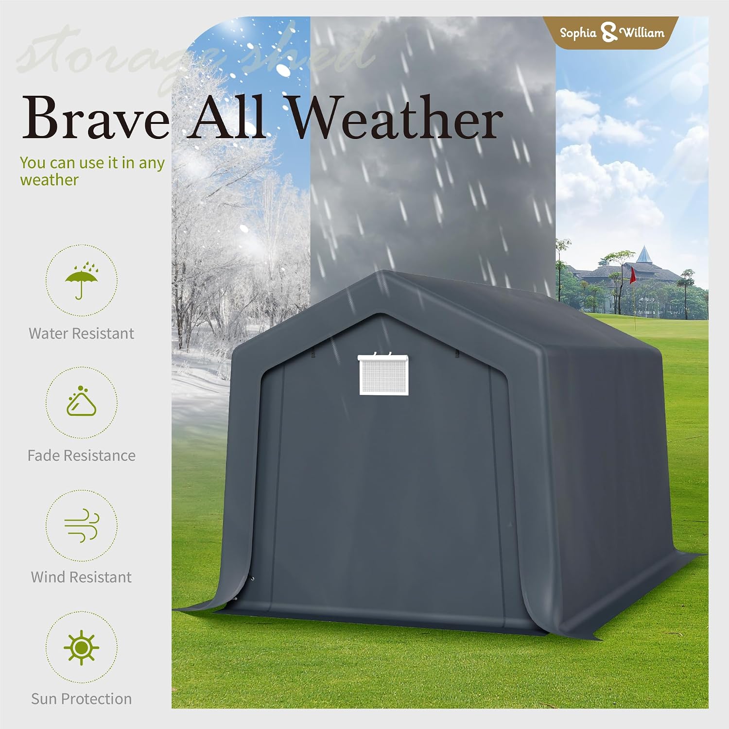 Sophia & William Outdoor Storage Shed,Carport 8x12 ft Heavy Duty, Portable Garden Yard Car Port Shelter Storage Tent Garage with Roll Up Doors and Ventilation, Grey