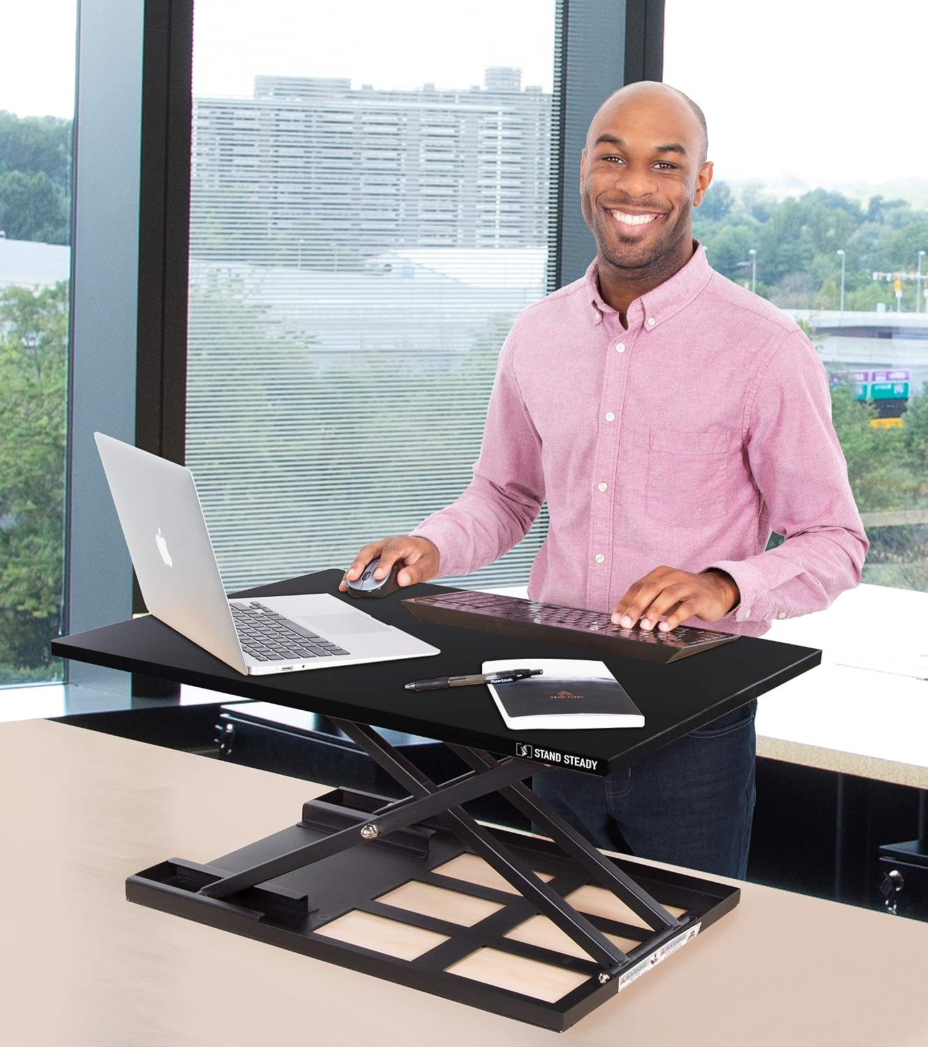 Stand Steady X-Elite Pro, Ergonomic Adjustable Height Standing Desk Converter for Home or Office, Easy Lift Sit to Stand Laptop Desk Riser for Laptop and Computer Monitor (Black, 28in x 20in)
