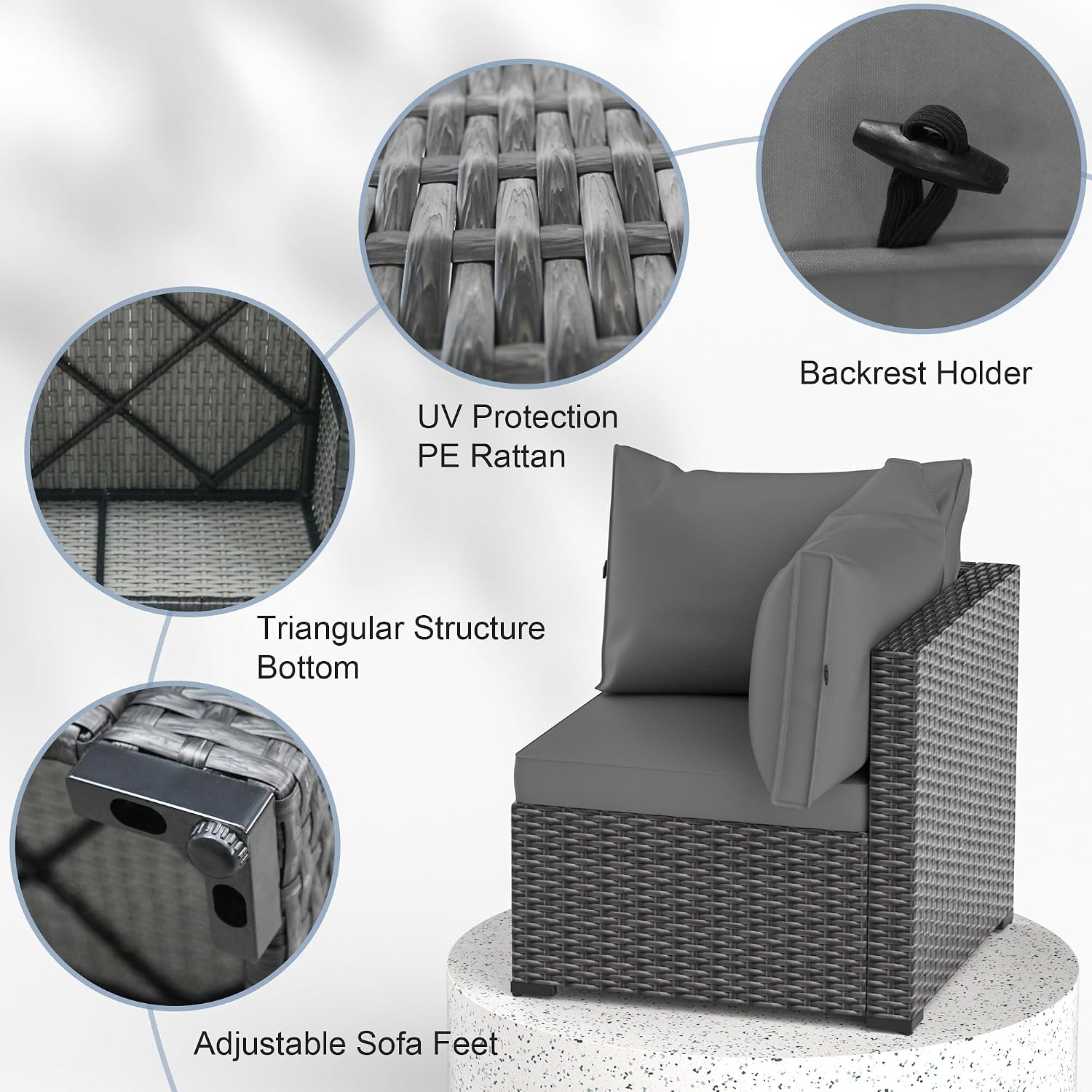 Patio Furniture Set with Fire Pit Table, 8PCS Outdoor Conversation Sets Waterproof Rattan Sectional Sofa with 4' Thickened Cushion Modular Wicker Patio Furniture Set with Glass Top Table (Grey)