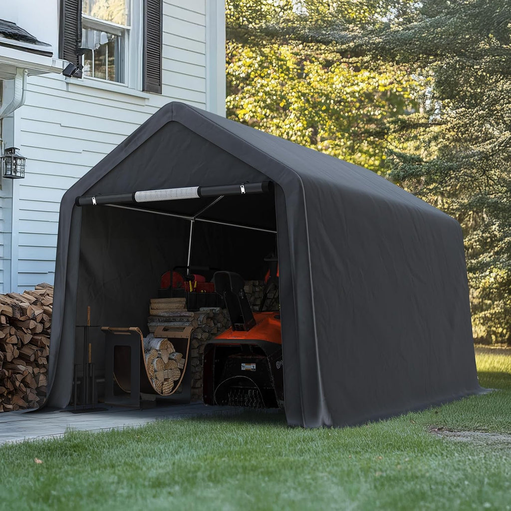 ADVANCE OUTDOOR 7x12 ft 2 Roll up Doors & Vents Outdoor Portable Storage Shelter Garage Tent Carport for Motorcycle ATV with Heavy Duty Metal Frame and Anti-UV Snow Resistant Waterproof Cover, Gray