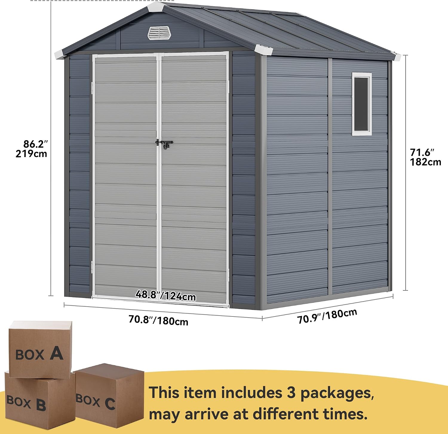 DWVO 6x6FT Outdoor Storage Shed w/o Floor, All-Weather Plastic Shed with Lockable Doors, Window & Vents, Plastic Tool Shed for Backyard, Patio, Poolside, Lawn, Gray