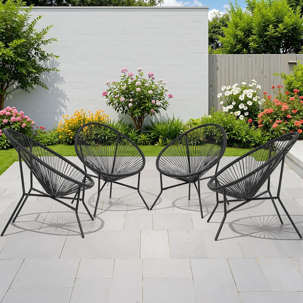 ONBRILL 4-Piece Outdoor Acapulco Chairs Set, Modern Patio Furniture Set, PE Pattan Bistro Set with Steel Frame for Balcony, Lawn, Porch and Garden, Black