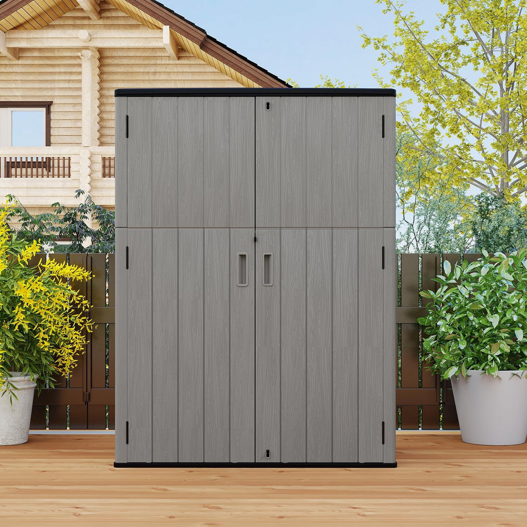 HOMSPARK Outdoor Storage Shed 57 Cu.Ft, All-Weather Resistant Resin Garden Sheds & Outdoor Storage Clearance with Floor, Double-Layer Plastic Tool Sheds for Patio, Garden & Lawn (Shallow Brown)