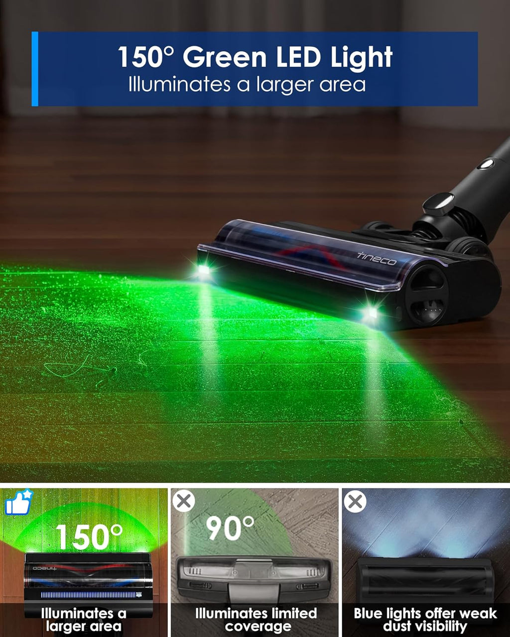 Tineco Pure ONE A90S Cordless Vacuum Cleaner, 270AW Powerful Suction, Up to 105min Runtime, 3DSense Master Brush, 150° Green LED Light, Stick Vacuum Cleaner for Pet Hair, Carpet & Hard Floor