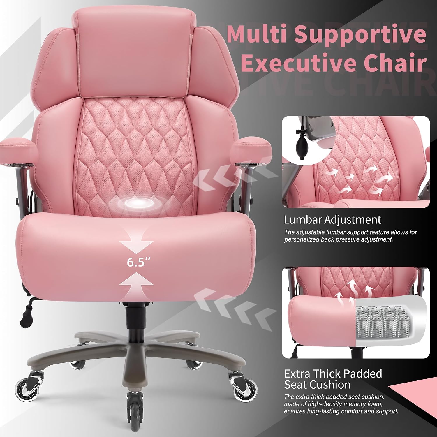 Big and Tall Office Chair 700lbs - Adjustable Headrest&Lumbar Support, 3D Flip Arms, Large Wheels &Heavy Duty Metal Base, Ergonomic High Back Computer Chair Desk Chair, Thick Padded Extra Wide Seat